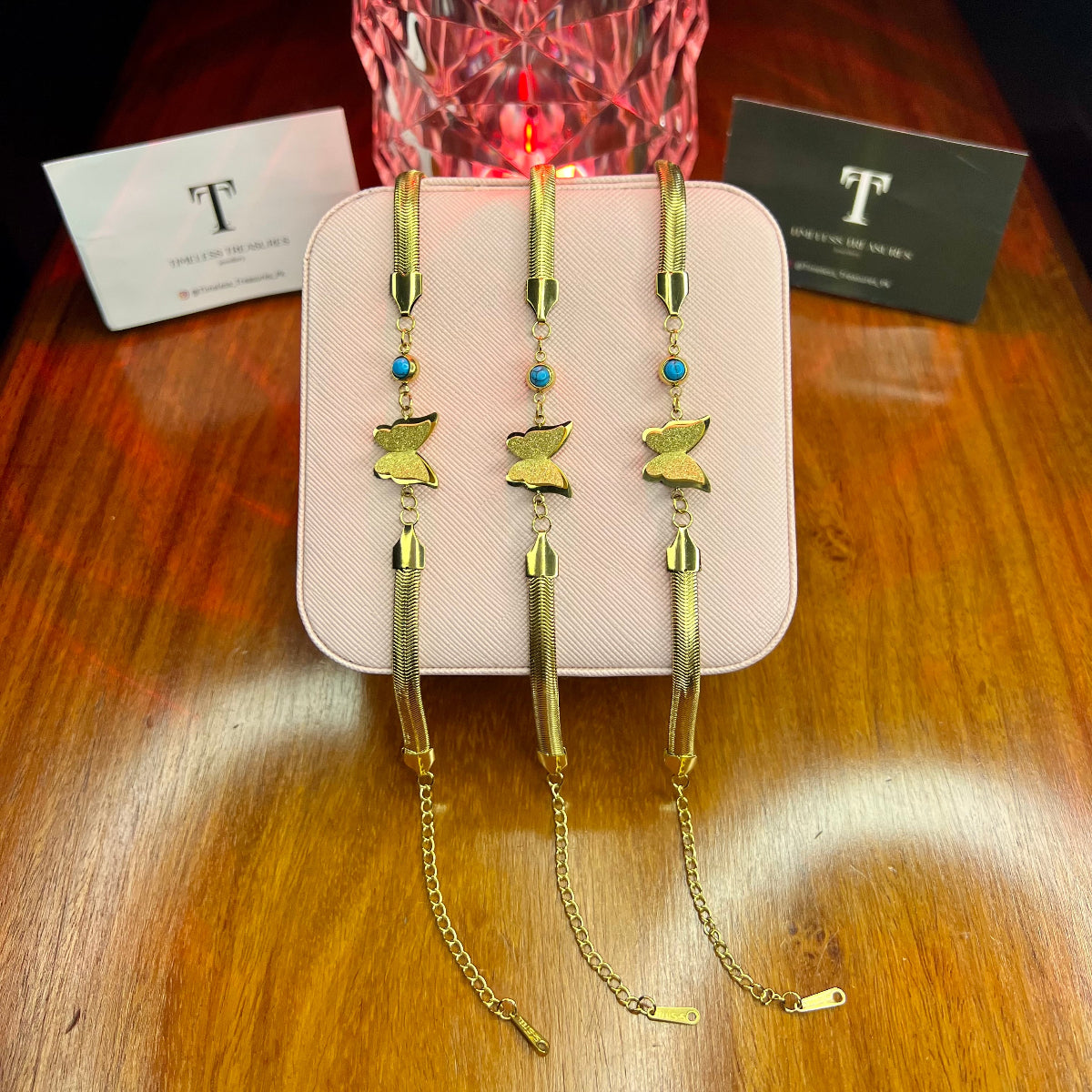 Premium Quality Stainless Steel 18k Butterfly High Quality Snake Chain Bracelet