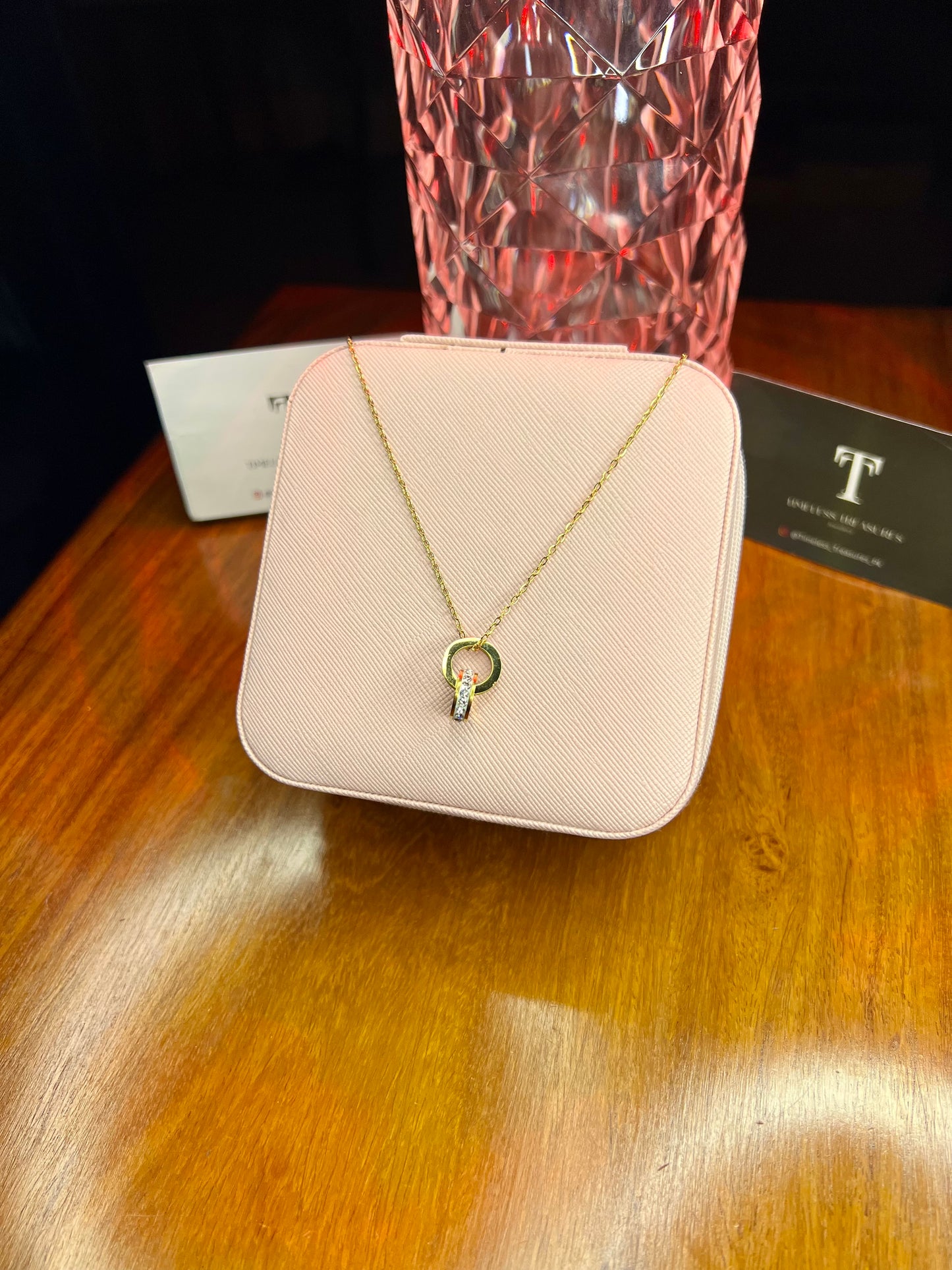 Premium Quality Stainless Steel 18k Zircon Ring Necklace