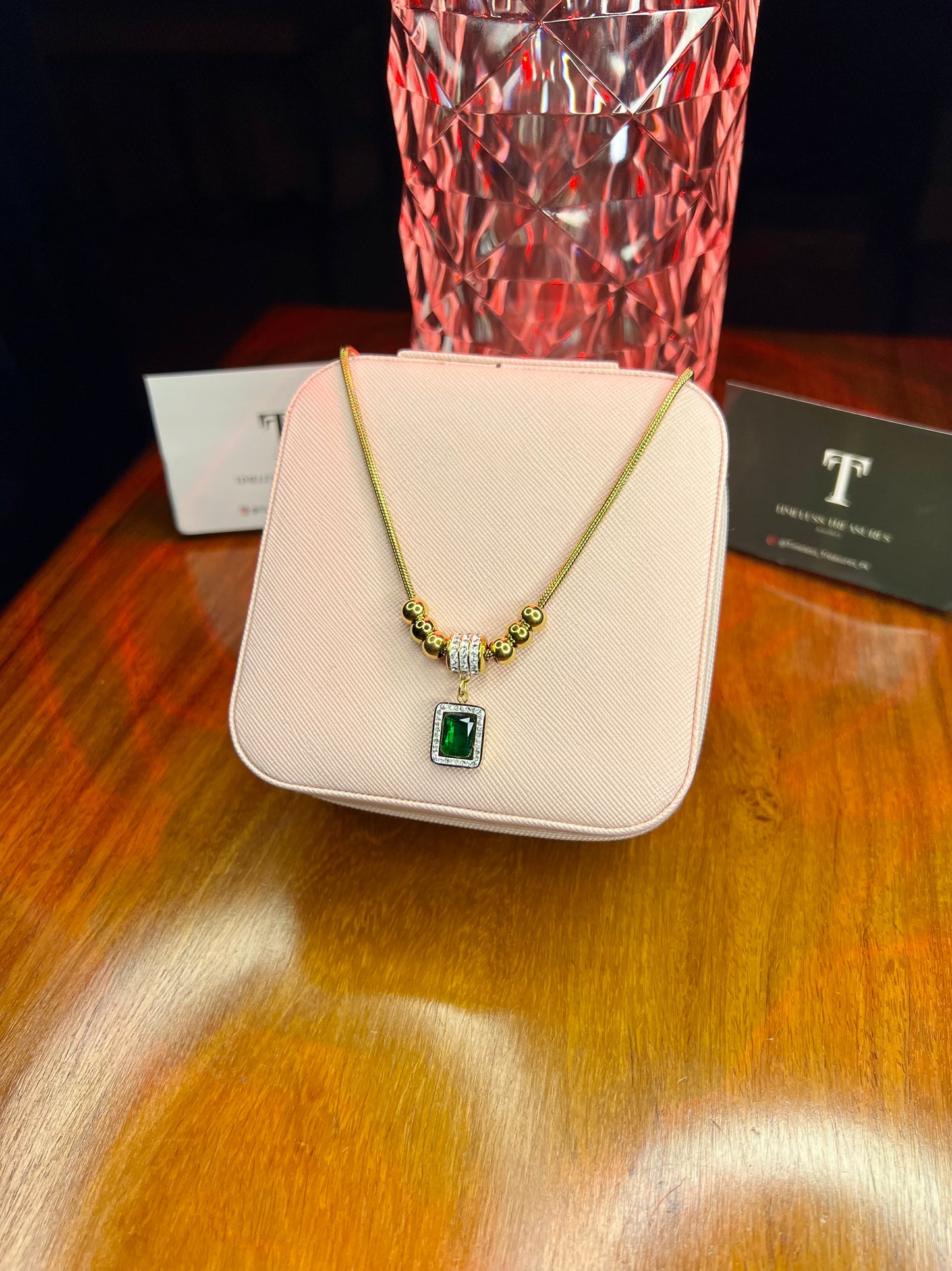 Premium Quality Stainless Steel 18k Green Stone Luxury Necklace