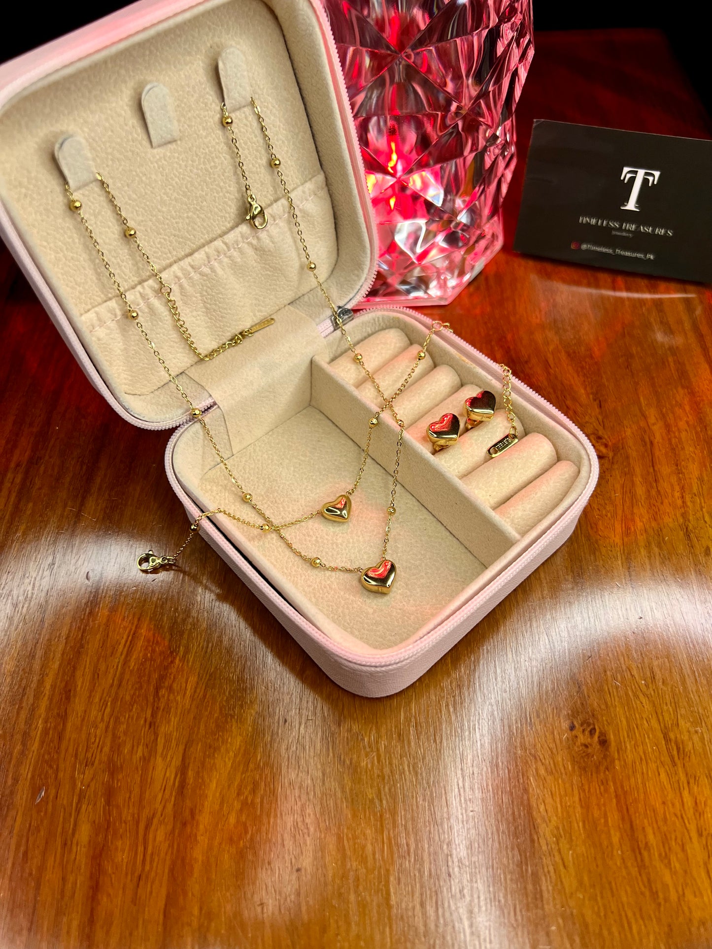 Premium Quality Stainless Steel 18k Filled Heart Complete 3pc Set