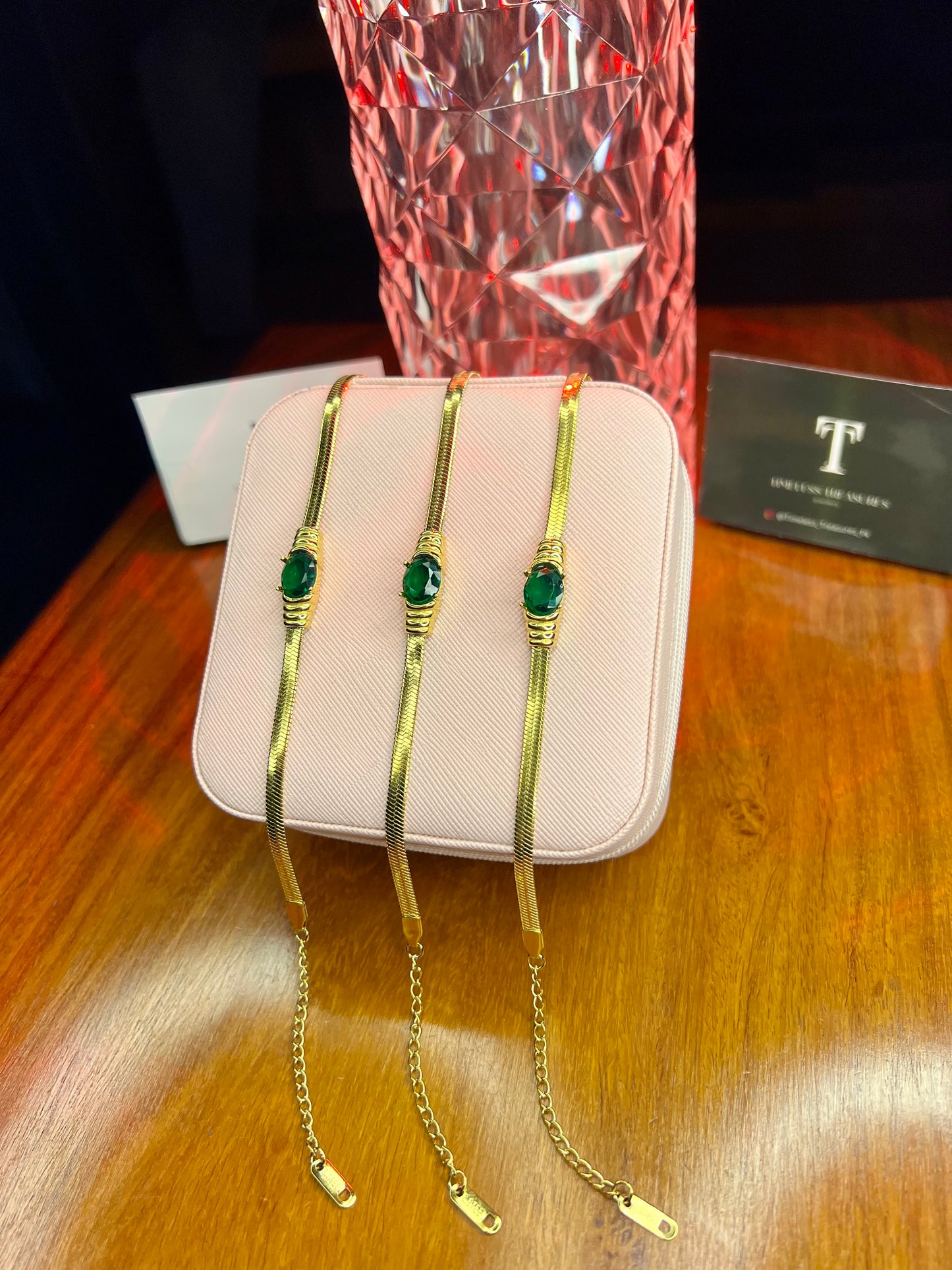 Premium Quality Stainless Steel 18k Green Stone Bracelet