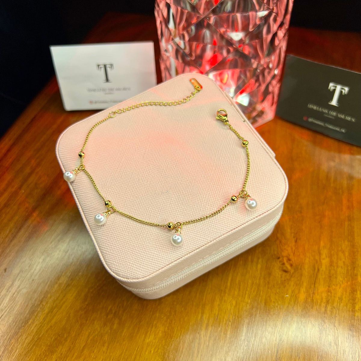 Premium Quality Stainless Steel 18k Gold Plated Pearl Anklet