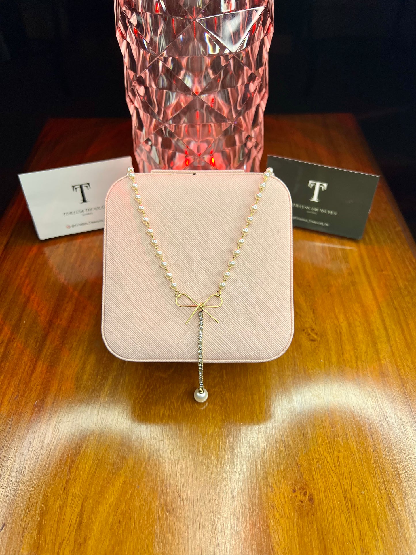 Premium Quality Stainless Steel 18k Pearl Bow Necklace