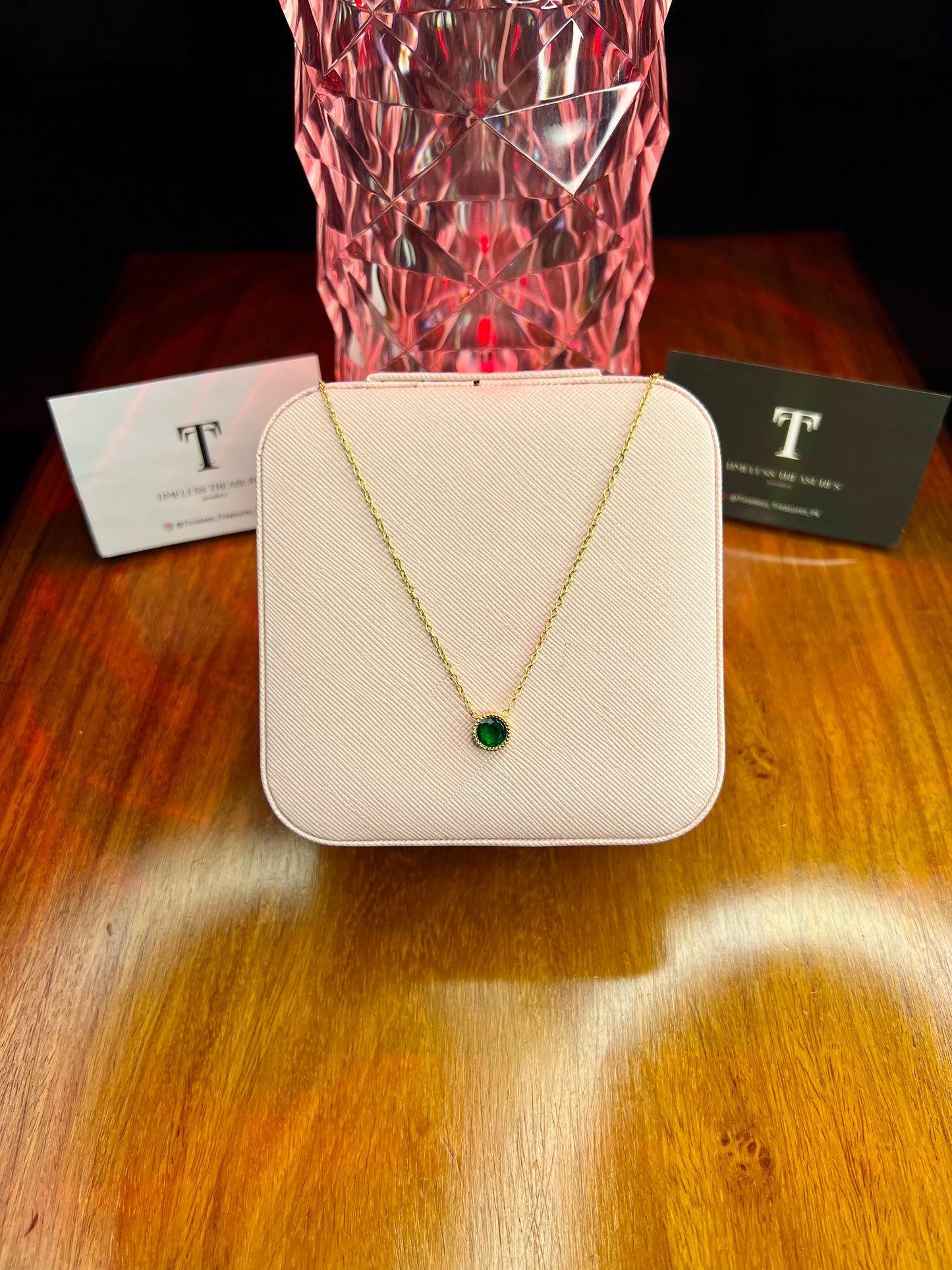 Premium Quality Stainless Steel 18k Green Stone Necklace