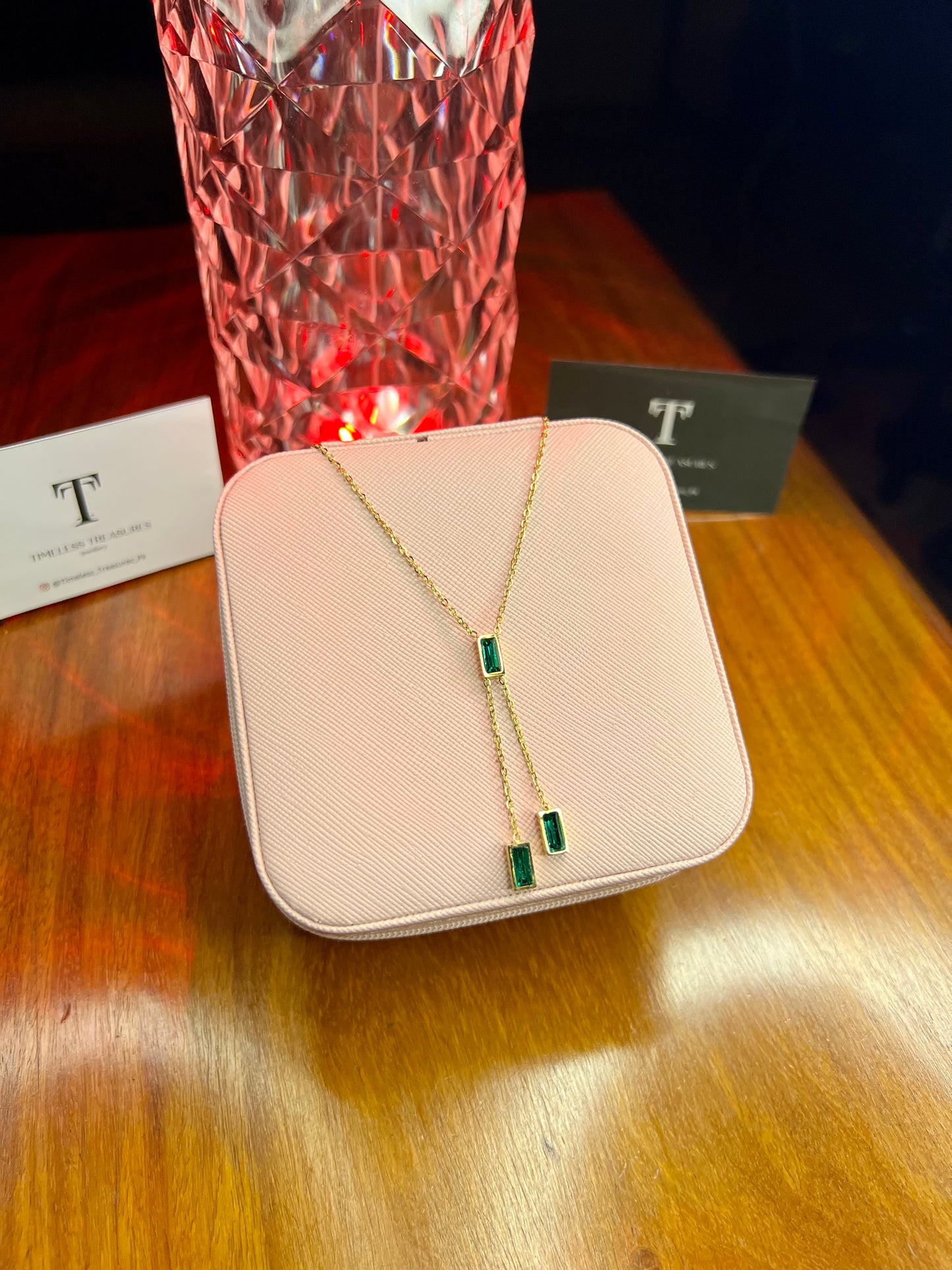 Premium Quality Stainless Steel 18k Green Stone Drop Necklace