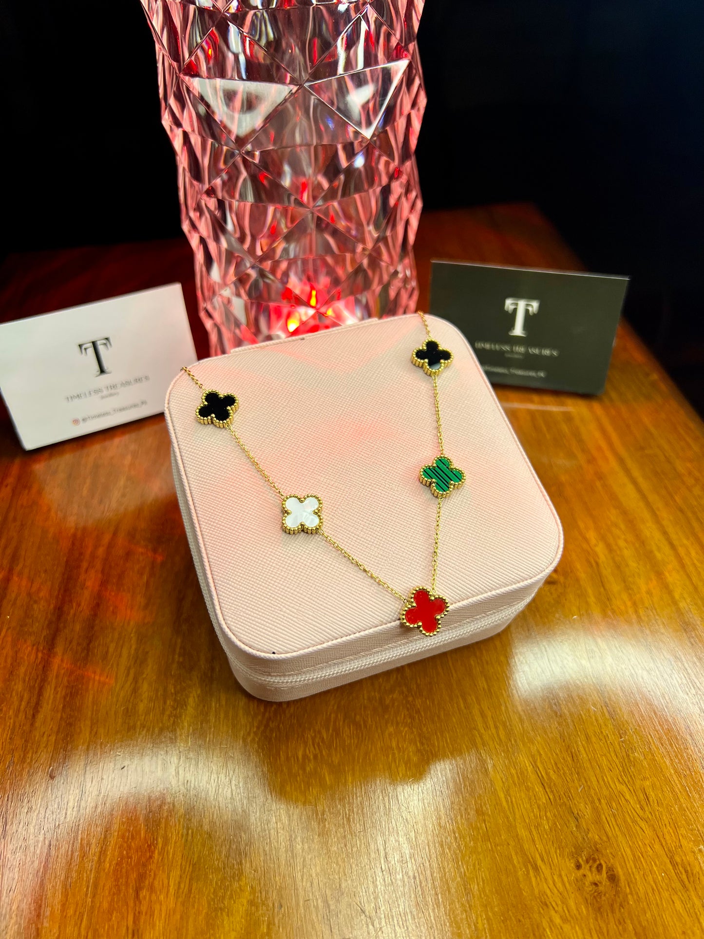 Premium Quality Stainless Steel 18k Multi Colour 5 Motifs Necklace