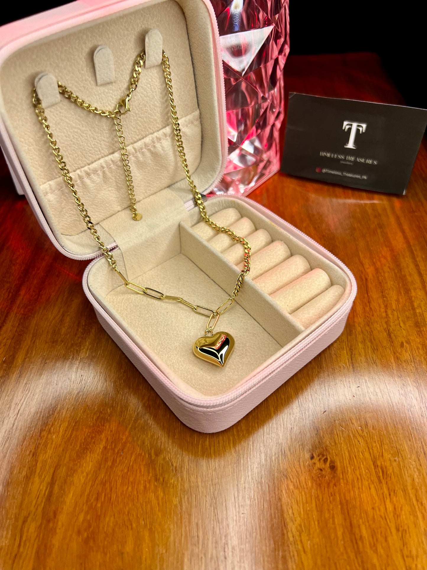 Premium Quality Stainless Steel 18k Golden Heart Dual Chain Necklace