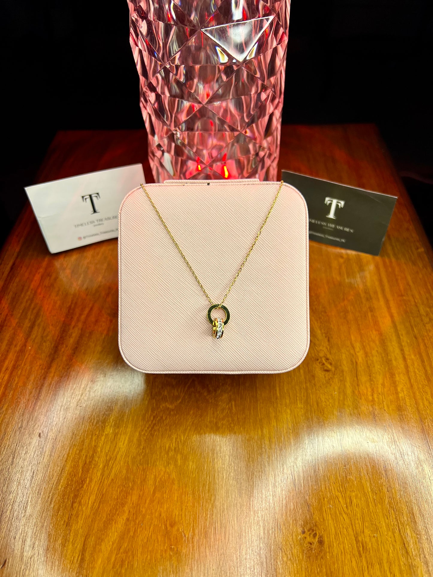 Premium Quality Stainless Steel 18k Zircon Ring Necklace