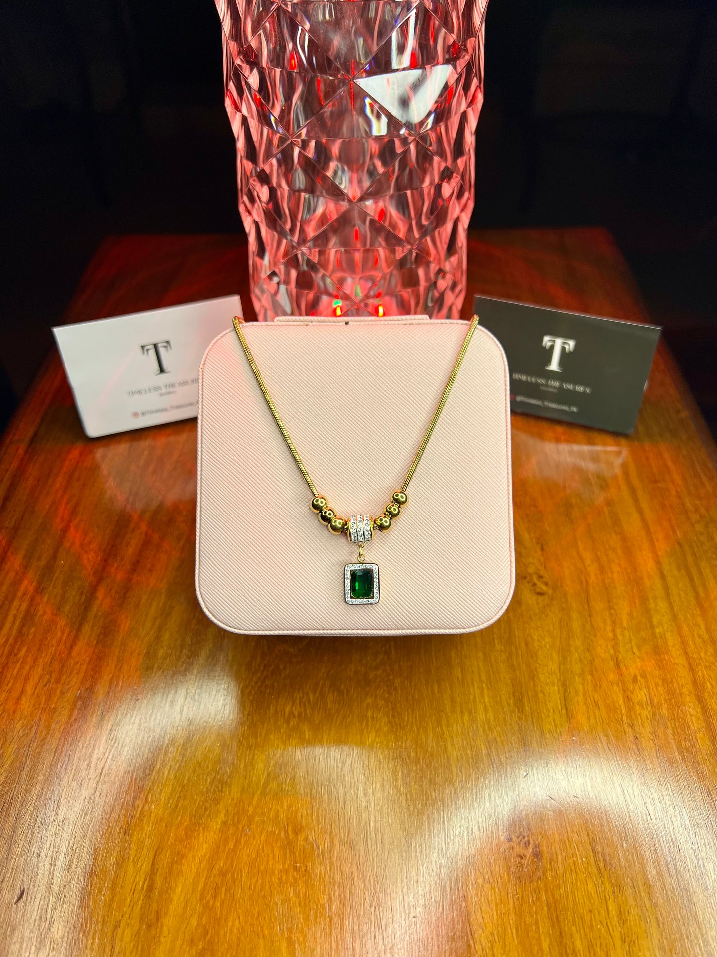 Premium Quality Stainless Steel 18k Green Stone Luxury Necklace
