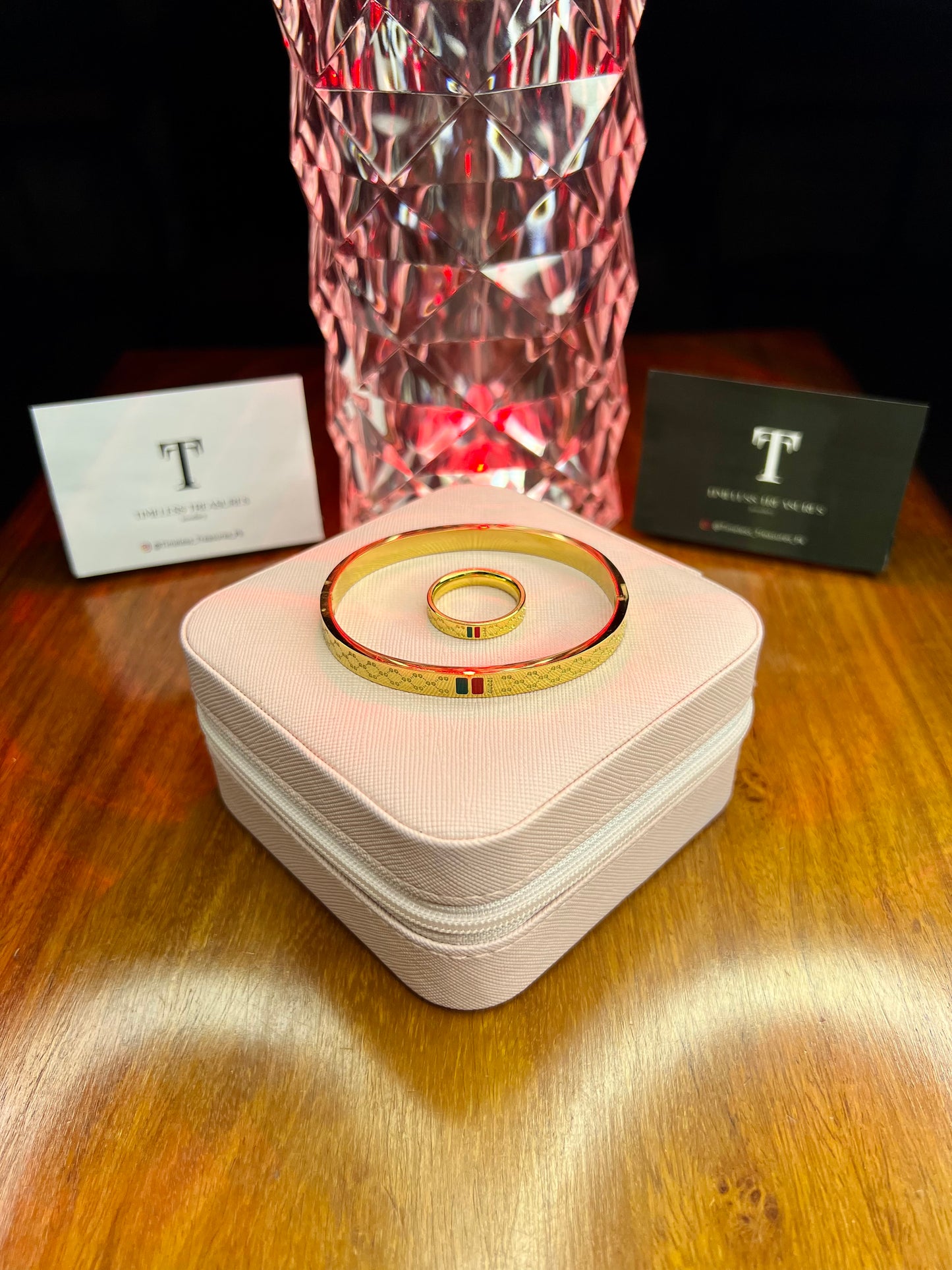 Premium Quality Stainless Steel 18k Gucci Handcuff and Ring Set