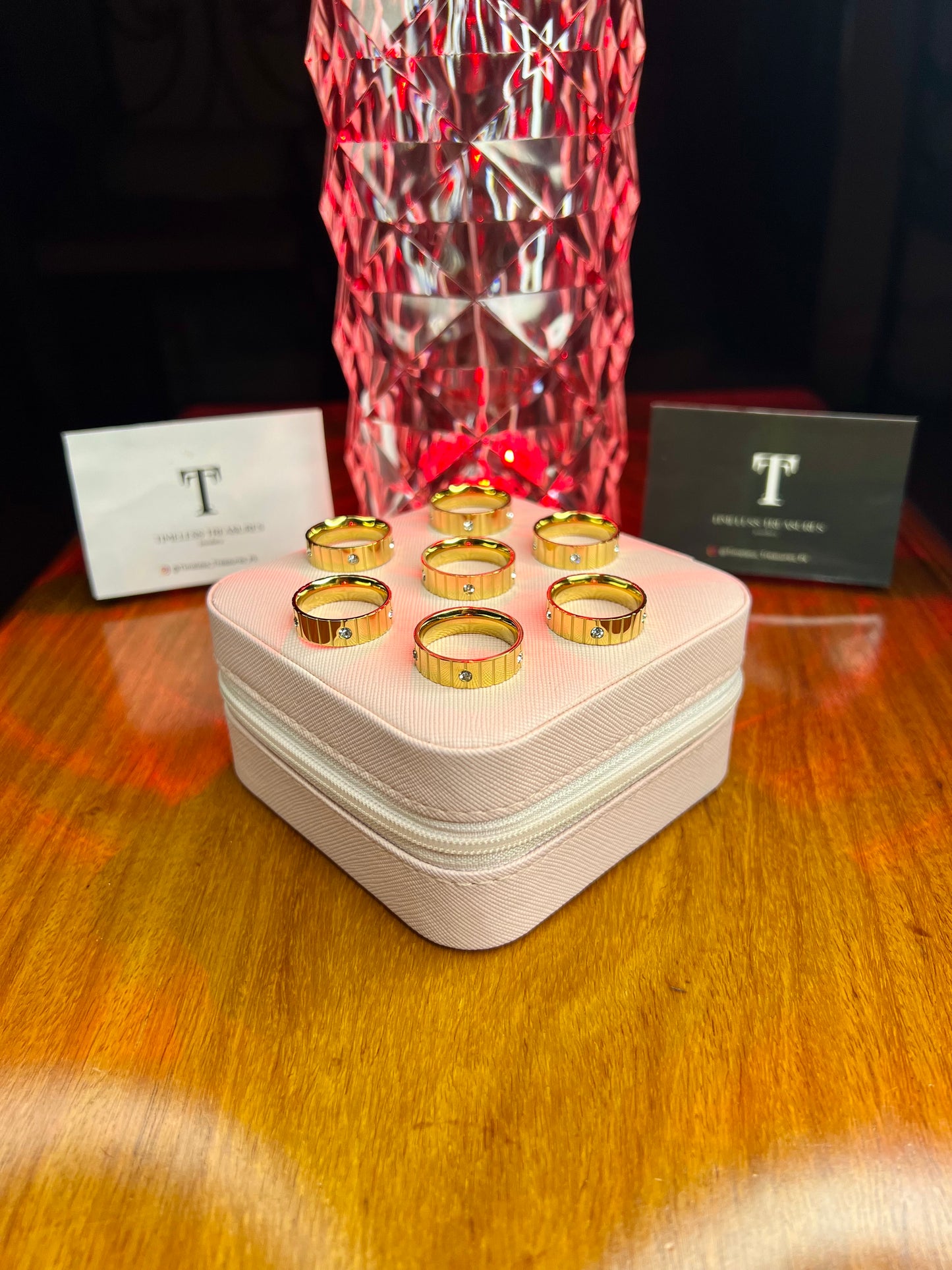 Premium Quality Stainless Steel 18k Ribbed Solitaire Band