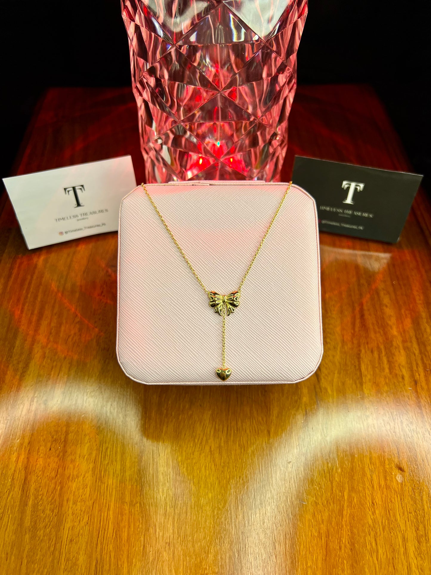 Premium Quality Stainless Steel 18k Drop Heart Bow Necklace