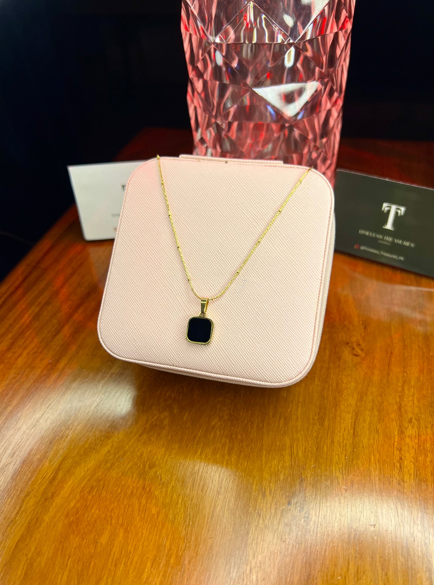 Premium Quality Stainless Steel 18k Black Square Double Side Black/White Necklace