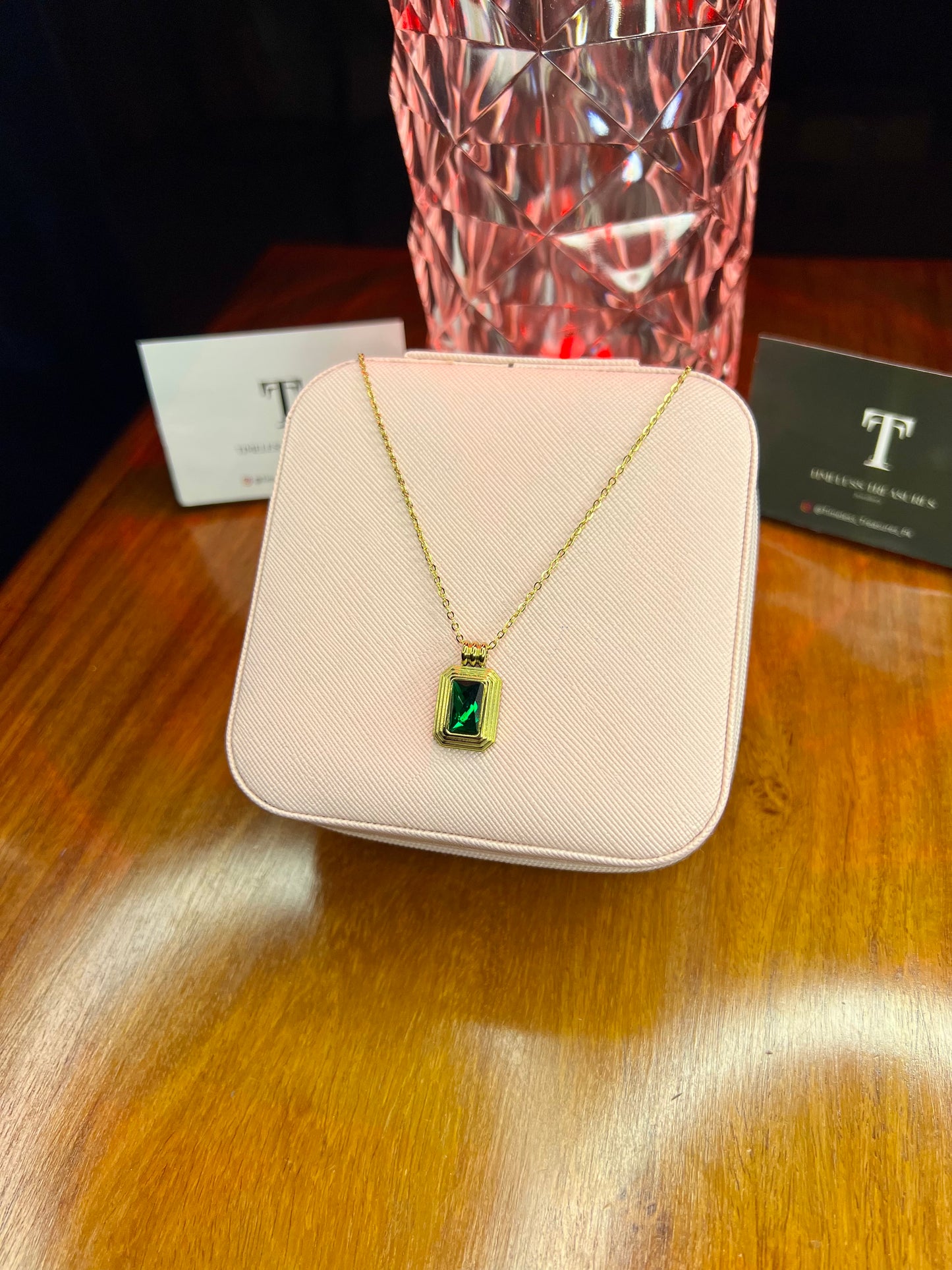 Premium Quality Stainless Steel 18k Green Stone Luxury Necklace