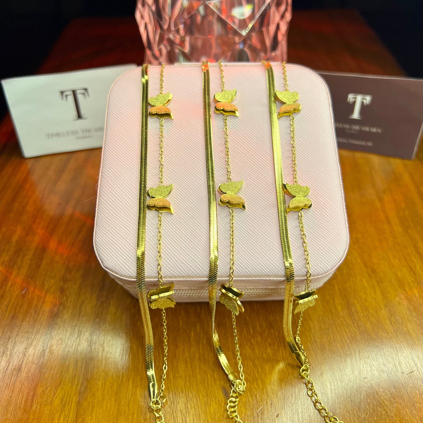 Premium Quality Stainless Steel 18k Butterfly Double Chain Bracelet