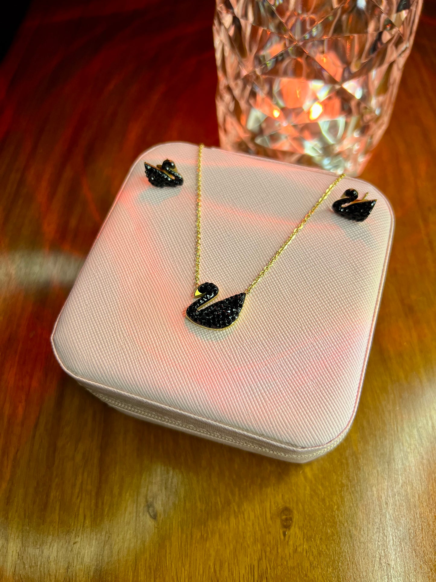 Premium Quality Stainless Steel 18k Black Swan Necklace Earring Set