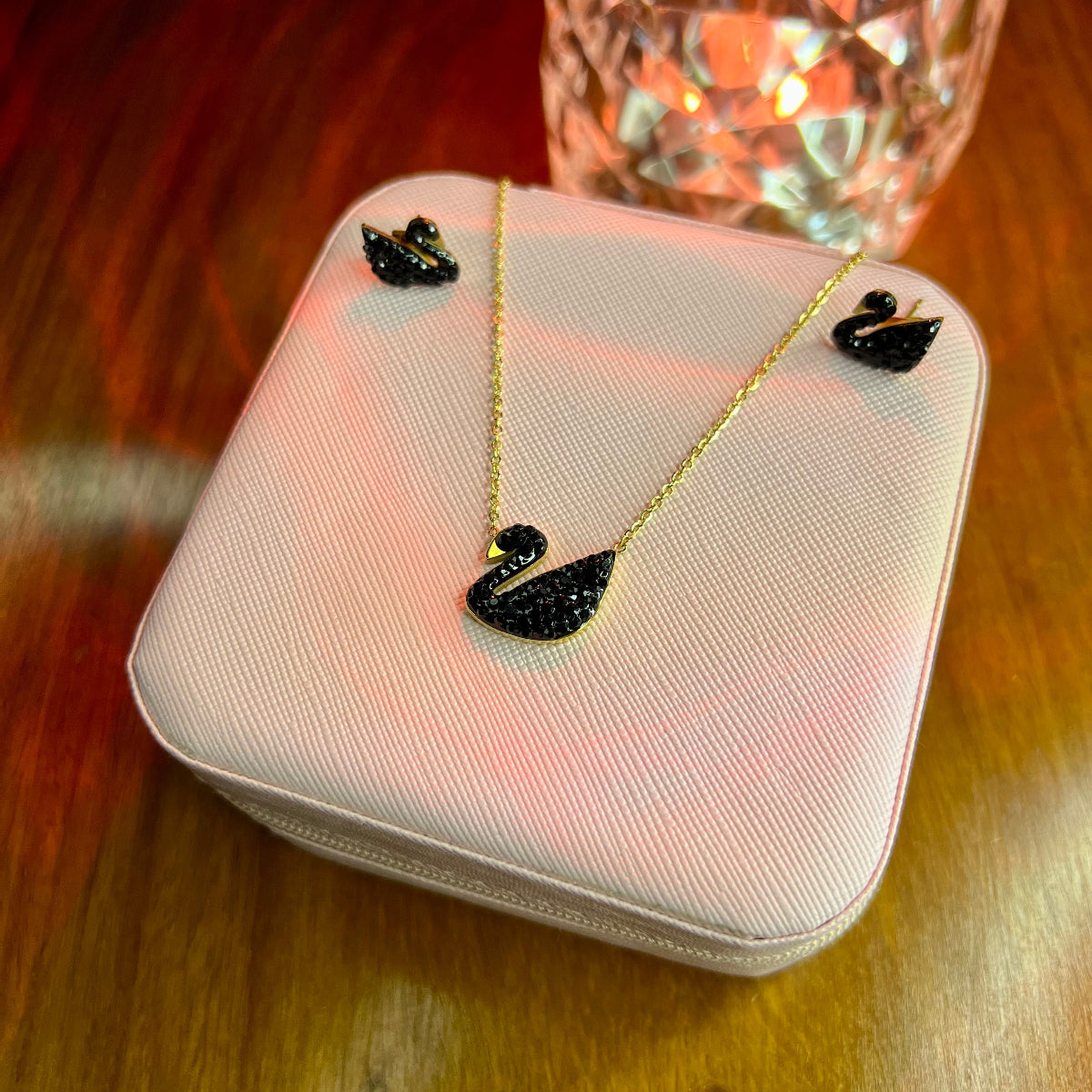 Premium Quality Stainless Steel 18k Black Swan Necklace Earring Set