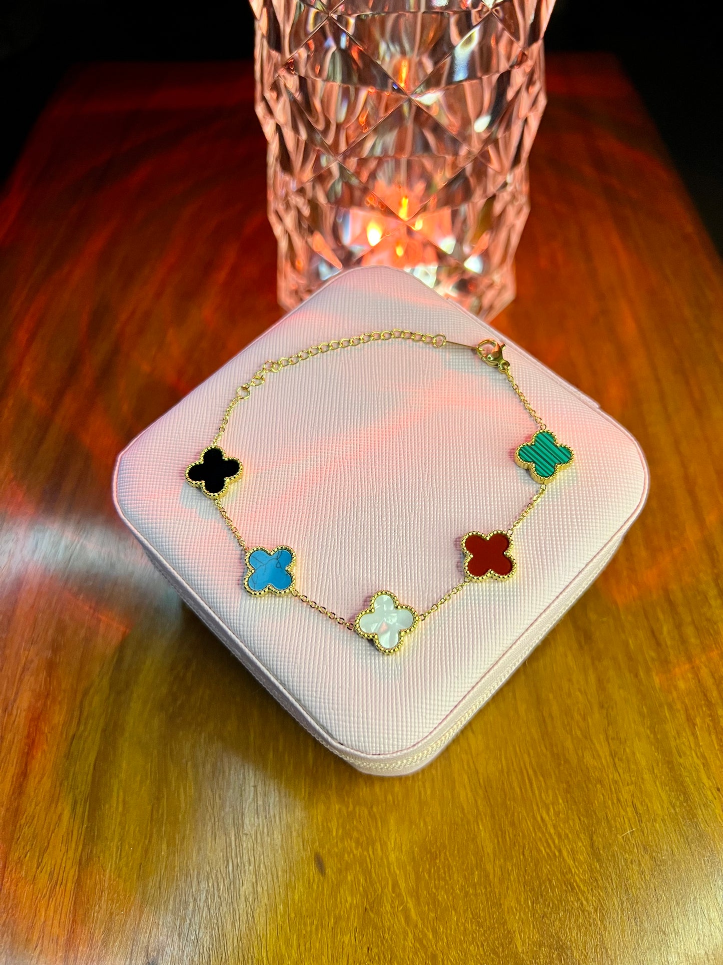 Premium Quality Stainless Steel 18k Multi Colour 5 Motifs Clover Bracelet