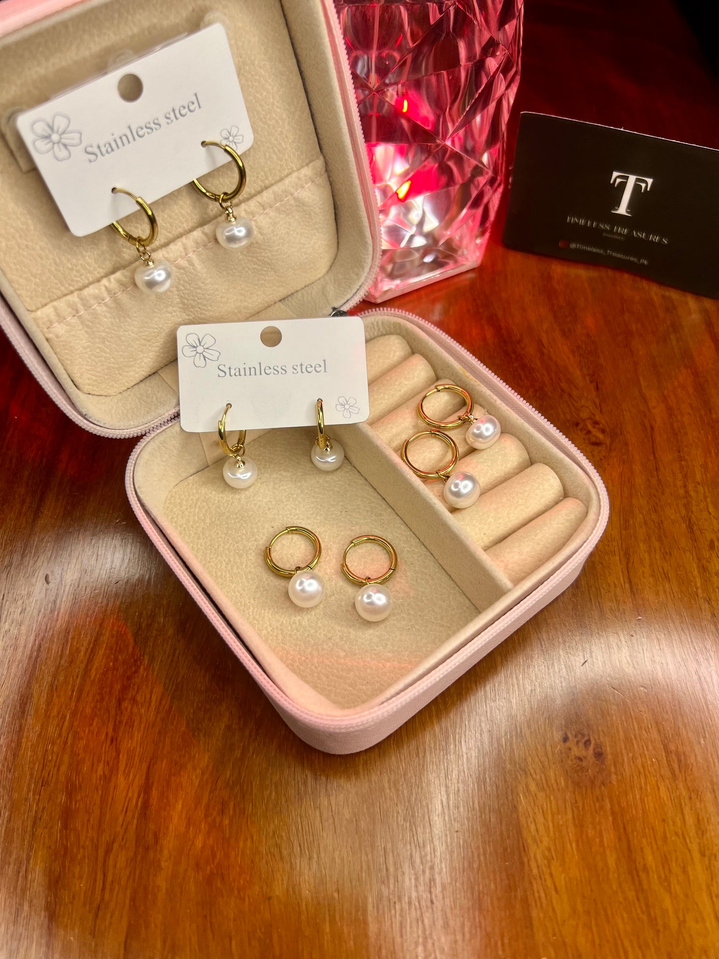 Premium Quality Stainless Steel 18k Pearl Hoop Earrings