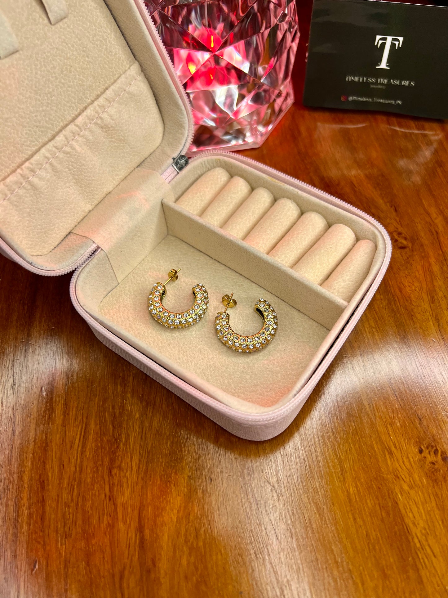 Premium Quality Stainless Steel 18k Zircon C Shape Luxury Earrings