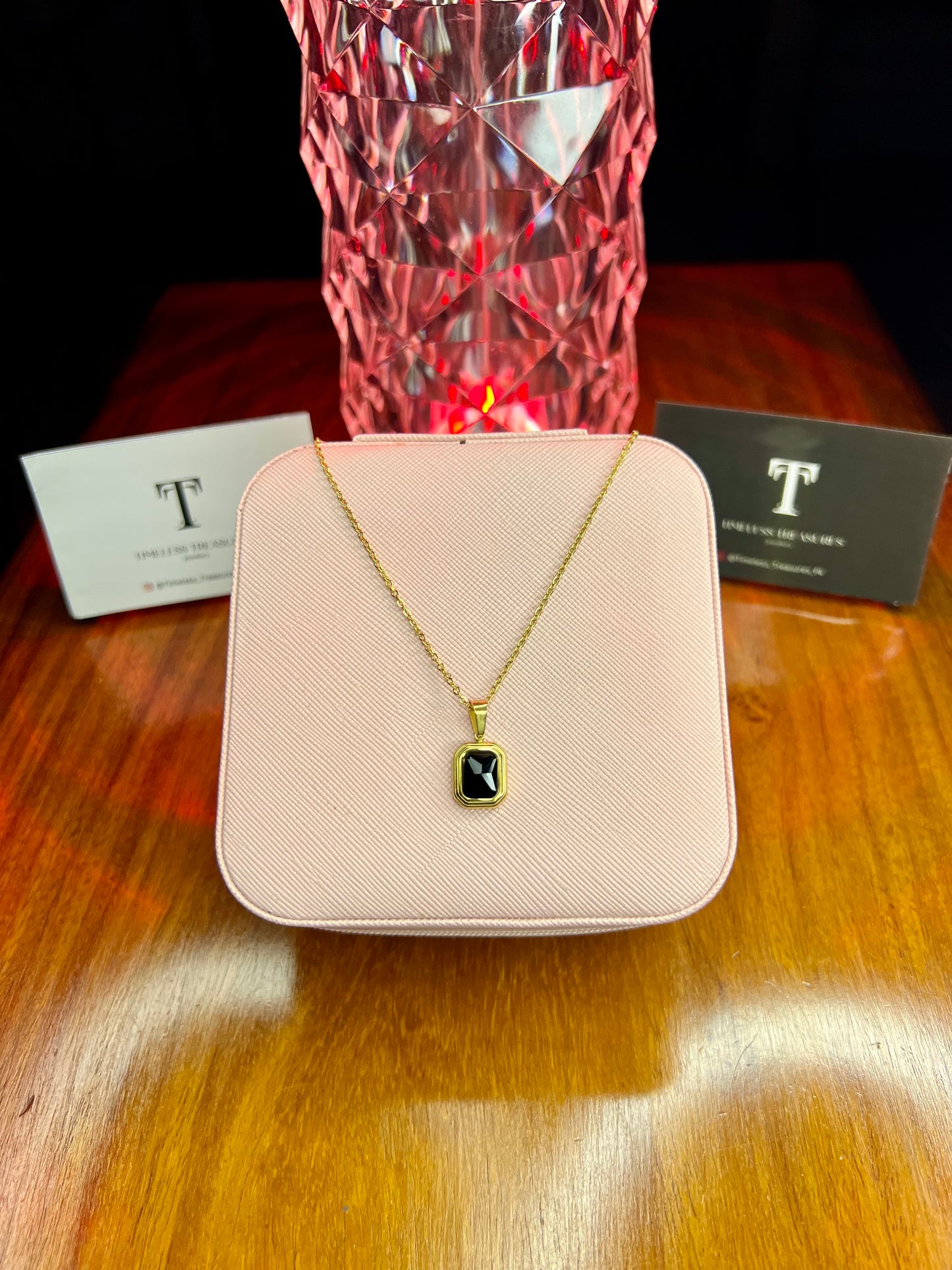 Premium Quality Stainless Steel 18k Black Stone Necklace