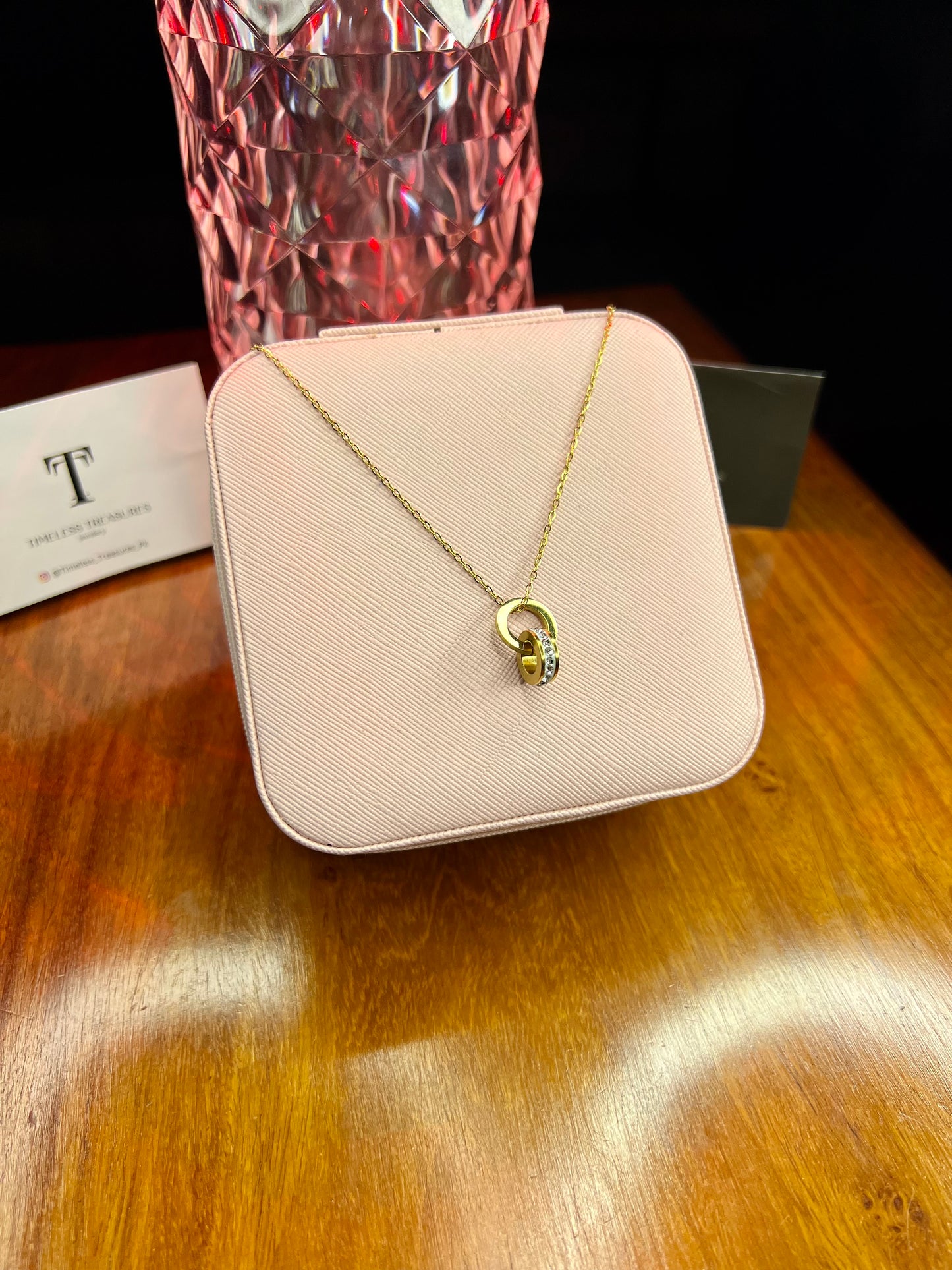 Premium Quality Stainless Steel 18k Zircon Ring Necklace