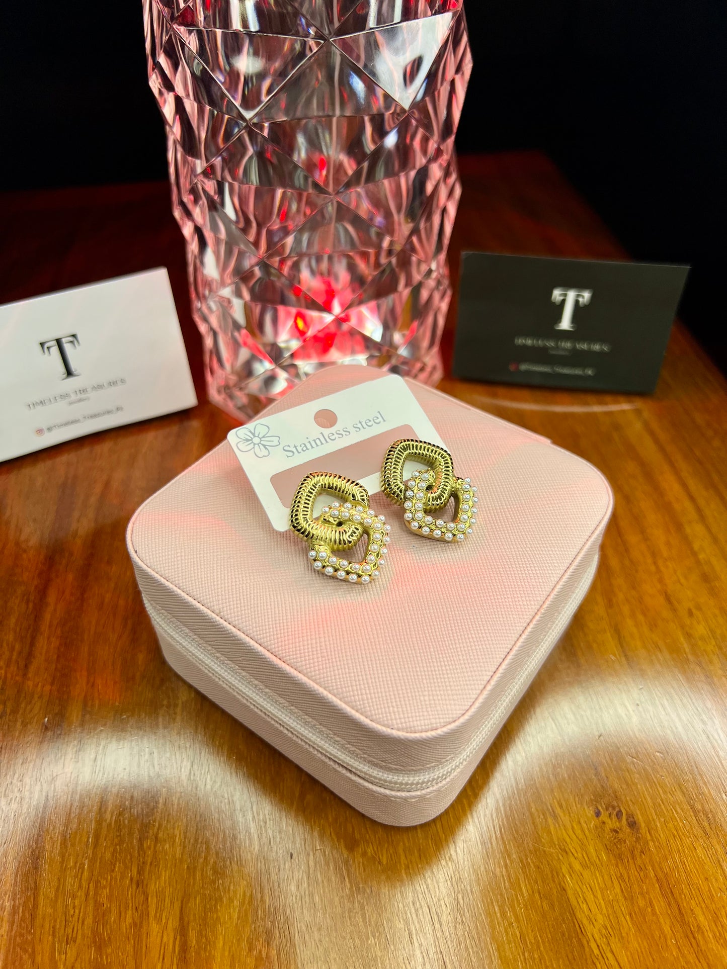 Premium Quality Stainless Steel 18k Cubic Pearl Earrings