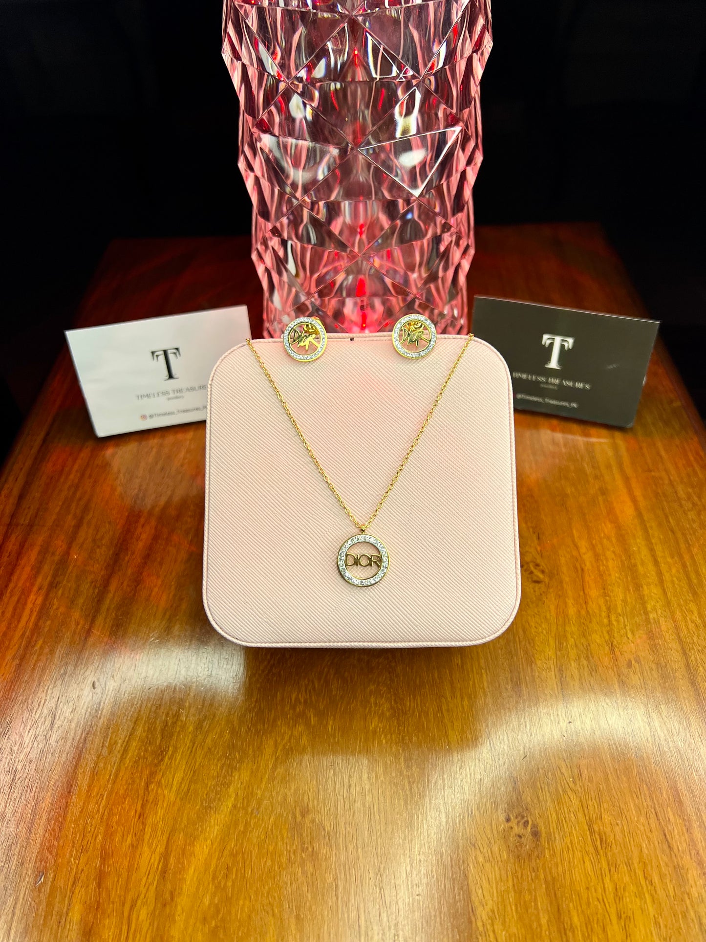 Premium Quality Stainless Steel 18k Dior Necklace Earring Set