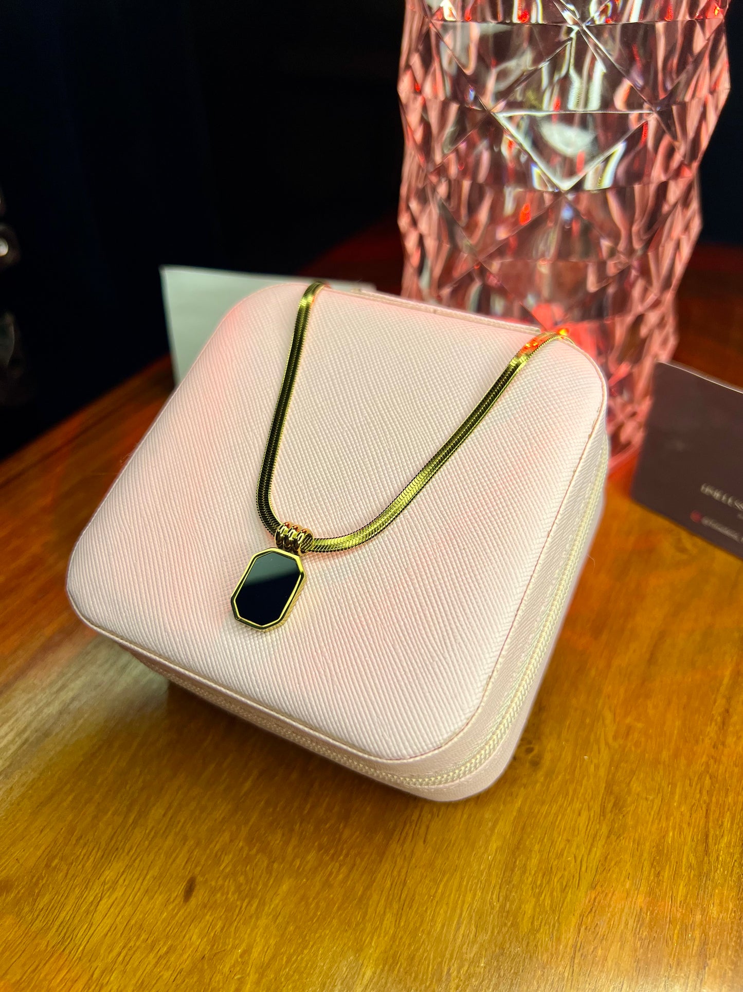 Premium Quality Stainless Steel 18k Snake Chain Black Tag Necklace