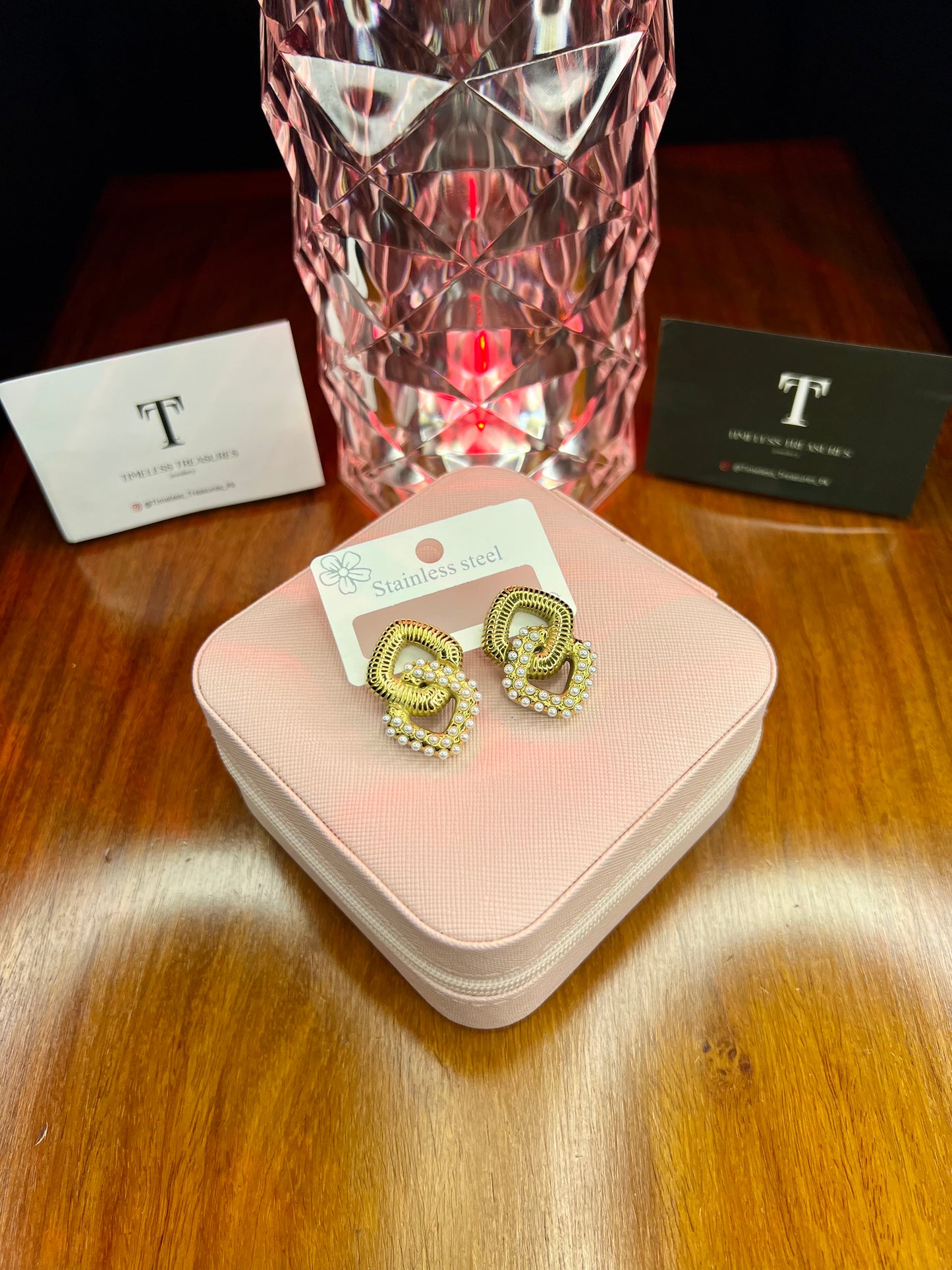 Premium Quality Stainless Steel 18k Cubic Pearl Earrings