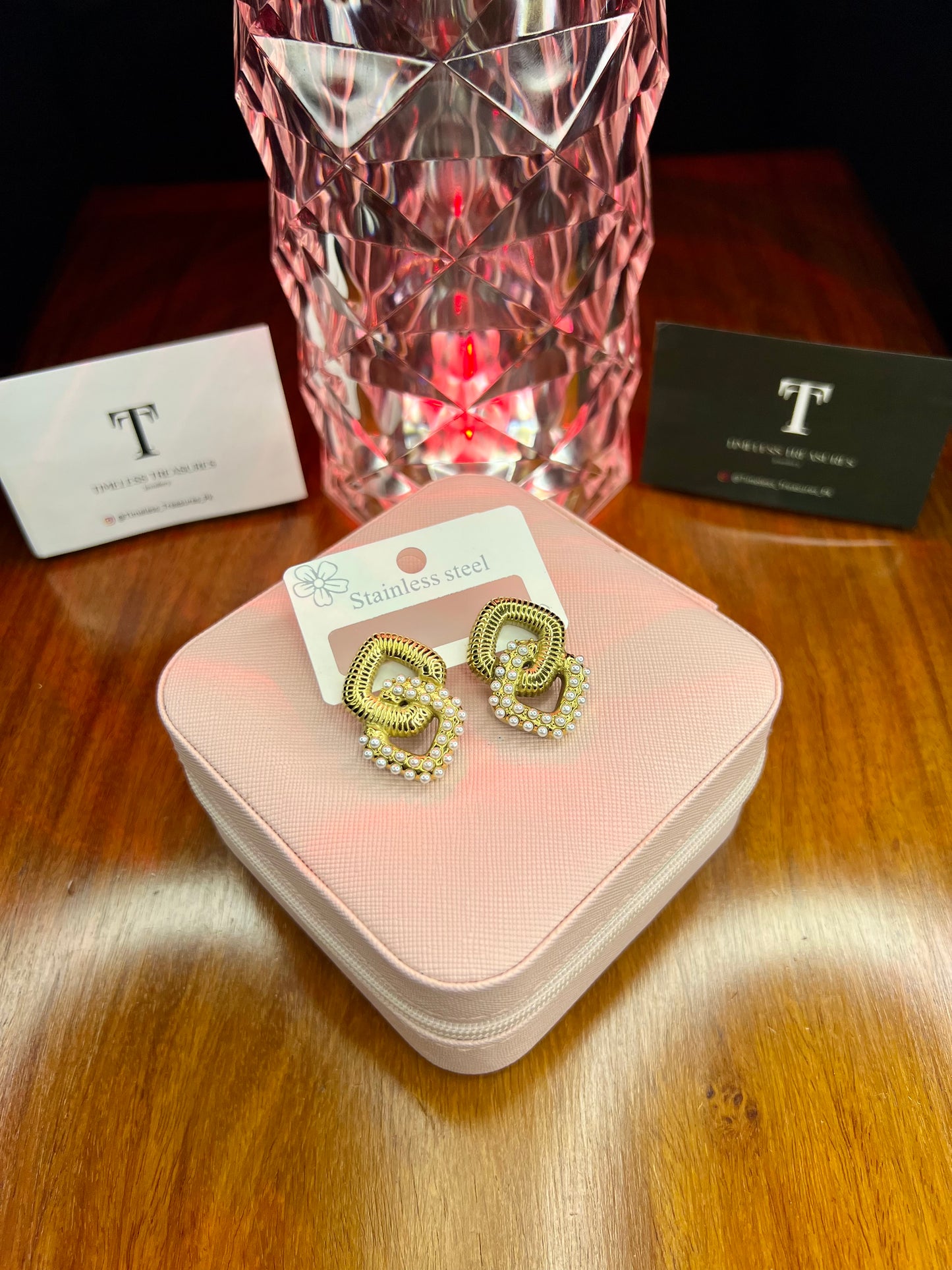 Premium Quality Stainless Steel 18k Cubic Pearl Earrings