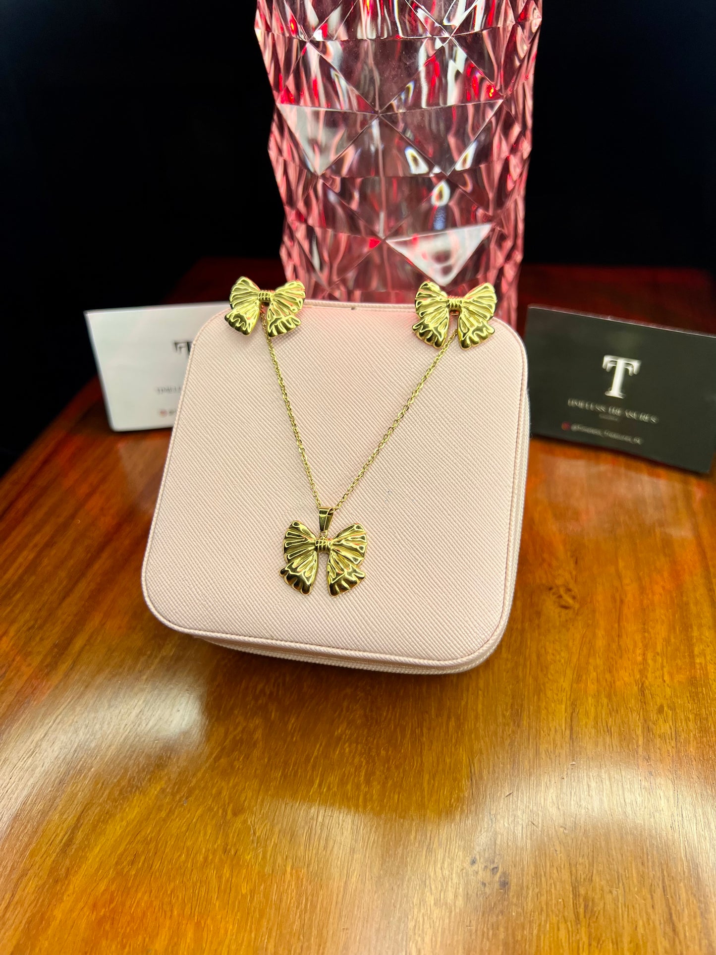 Premium Quality Stainless Steel 18k 🎀 Bow Necklace Earring Set