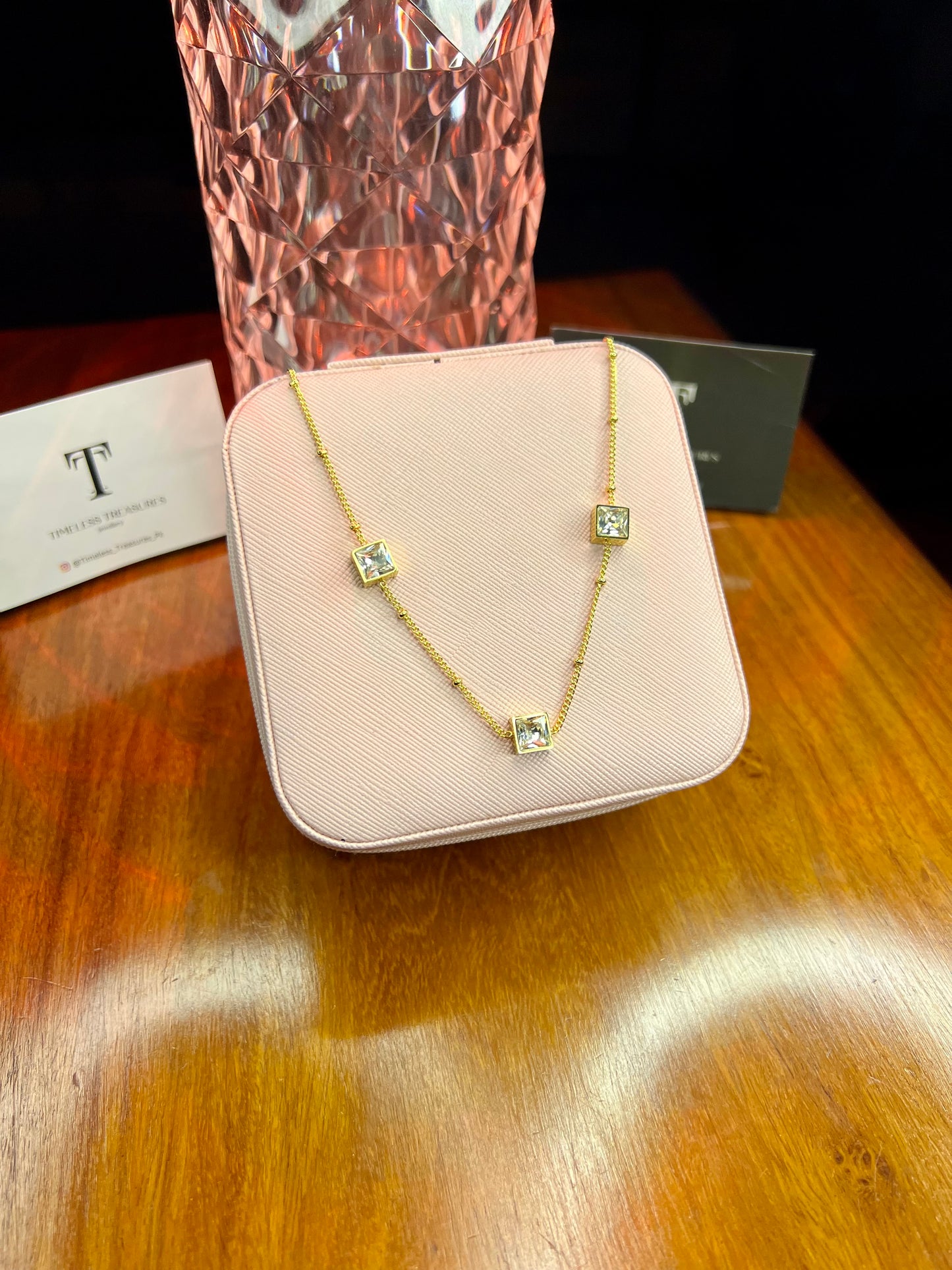Premium Quality Stainless Steel 18k Tri Stone Luxury Necklace