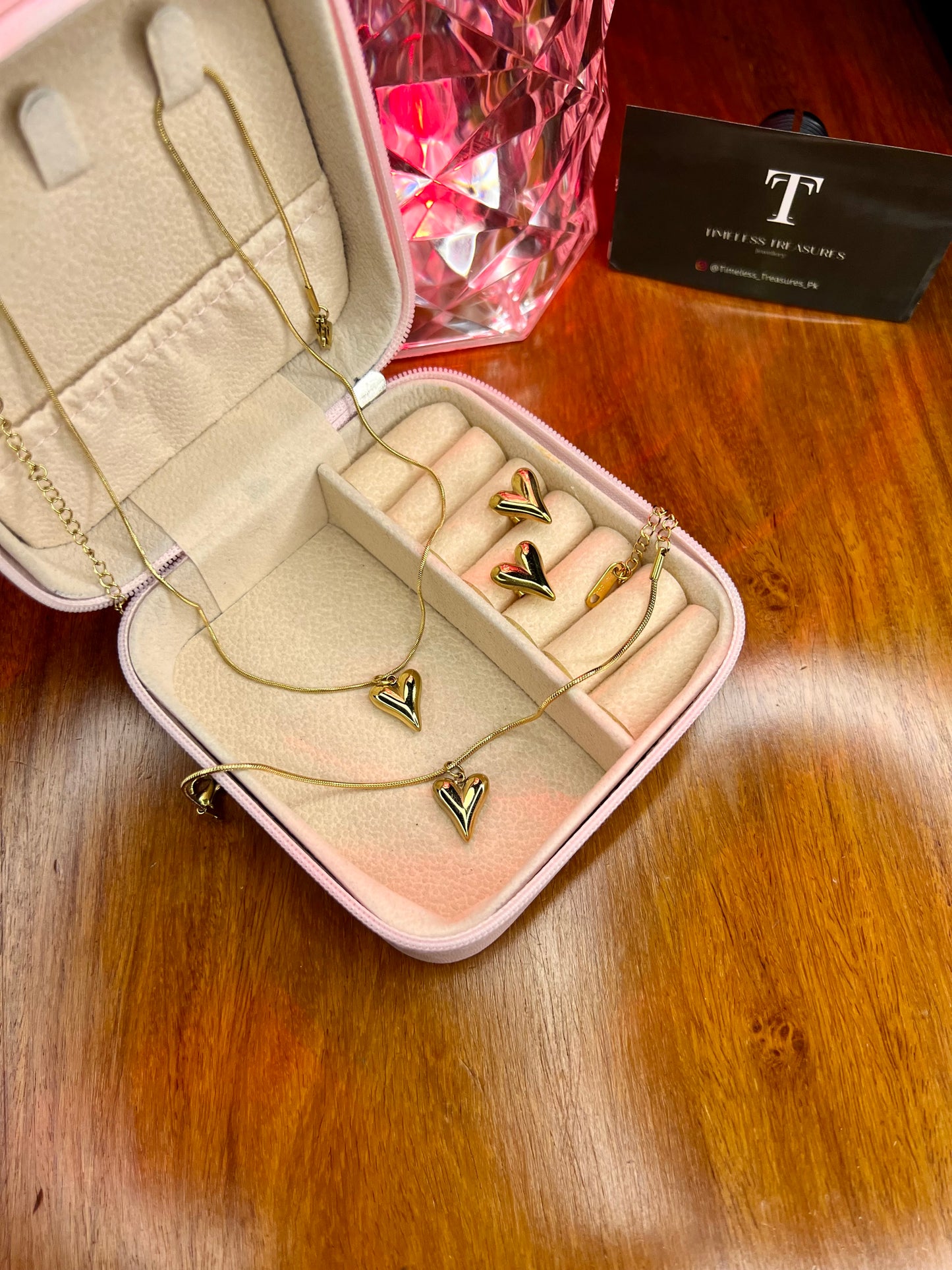 Premium Quality Stainless Steel 18k Golden Heart Luxury 3pc Set