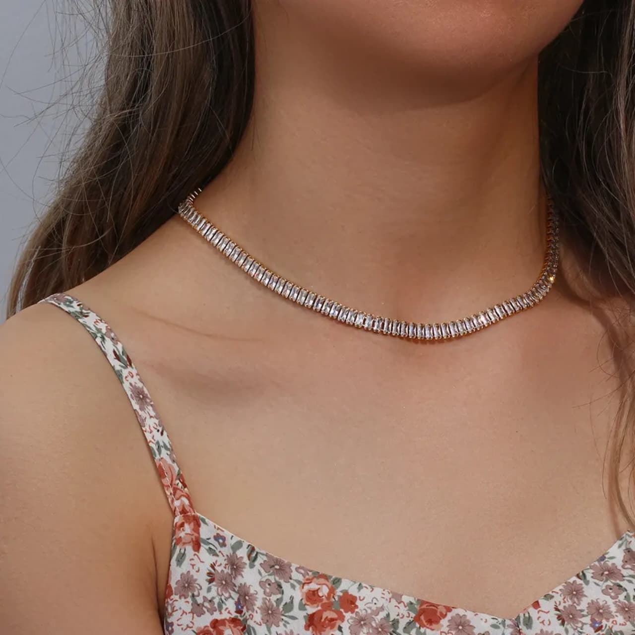 Premium Quality Stainless Steel 18k Tennis Chain Necklace