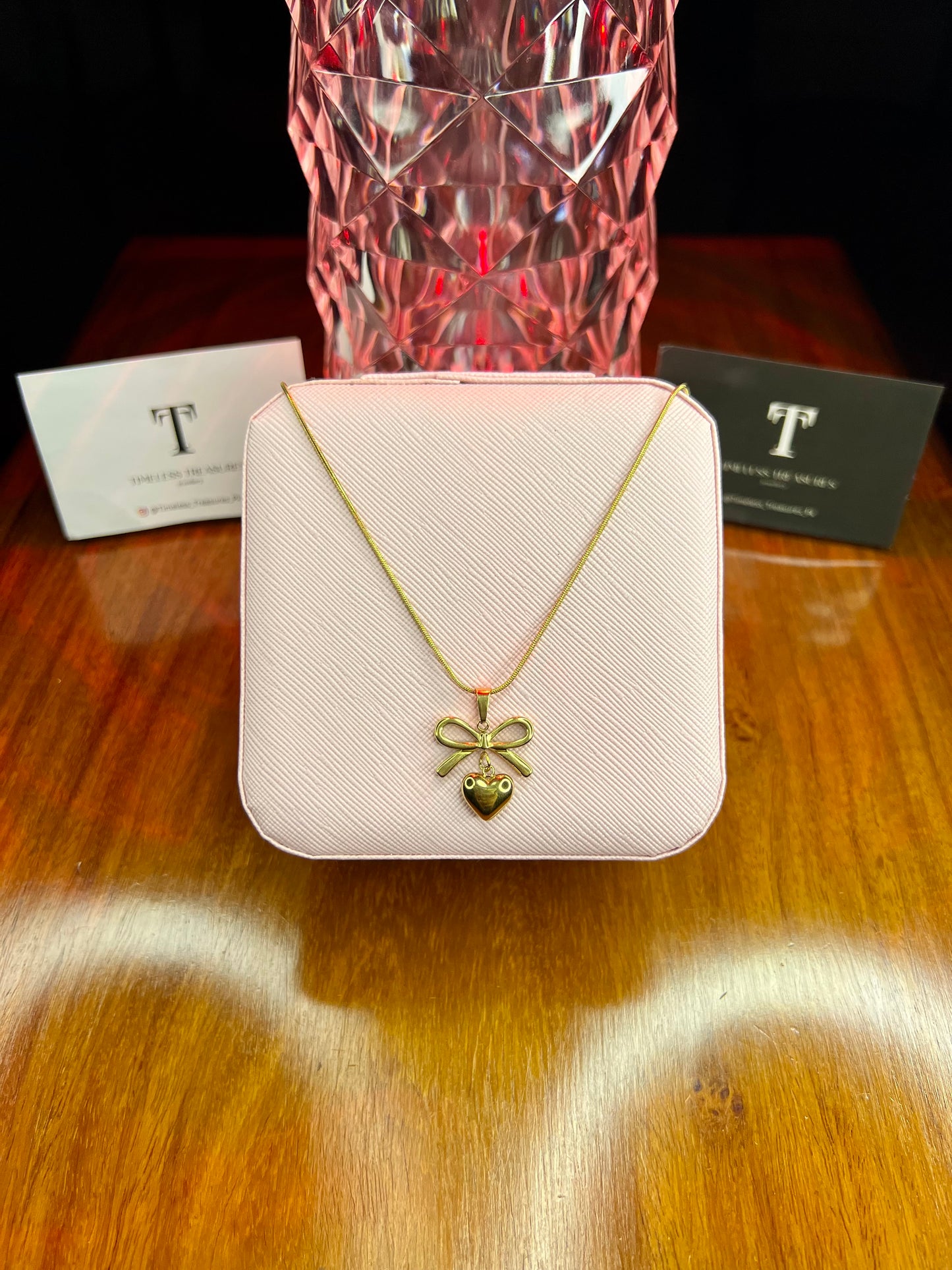 Premium Quality Stainless Steel 18k Golden Heart Bow Necklace