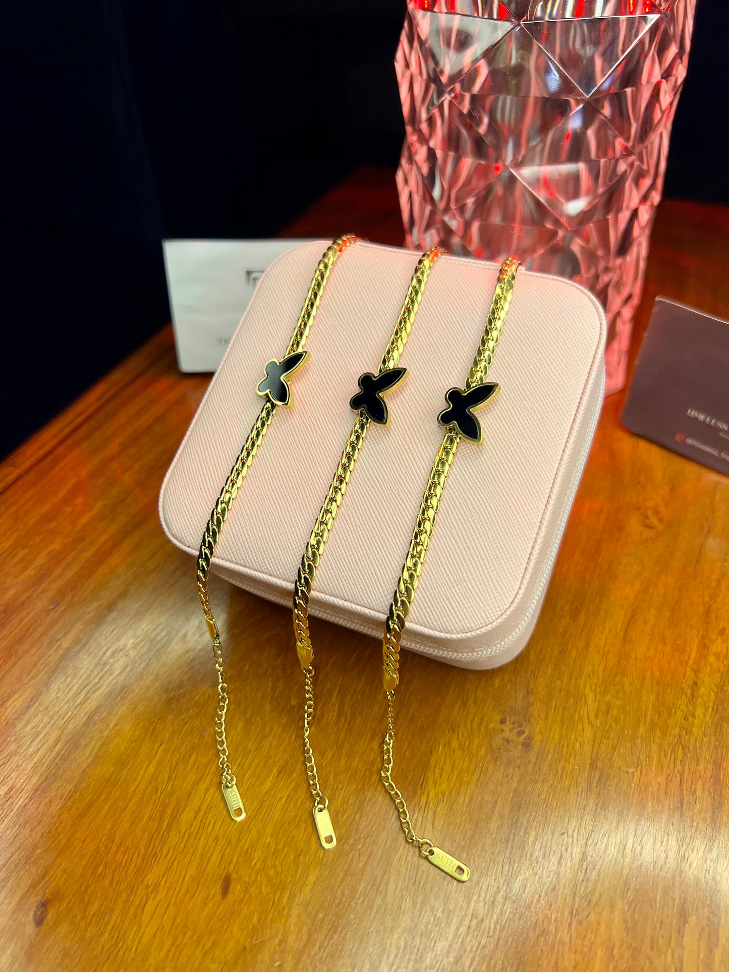 Premium Quality Stainless Steel 18k Black Butterfly Chain Bracelet