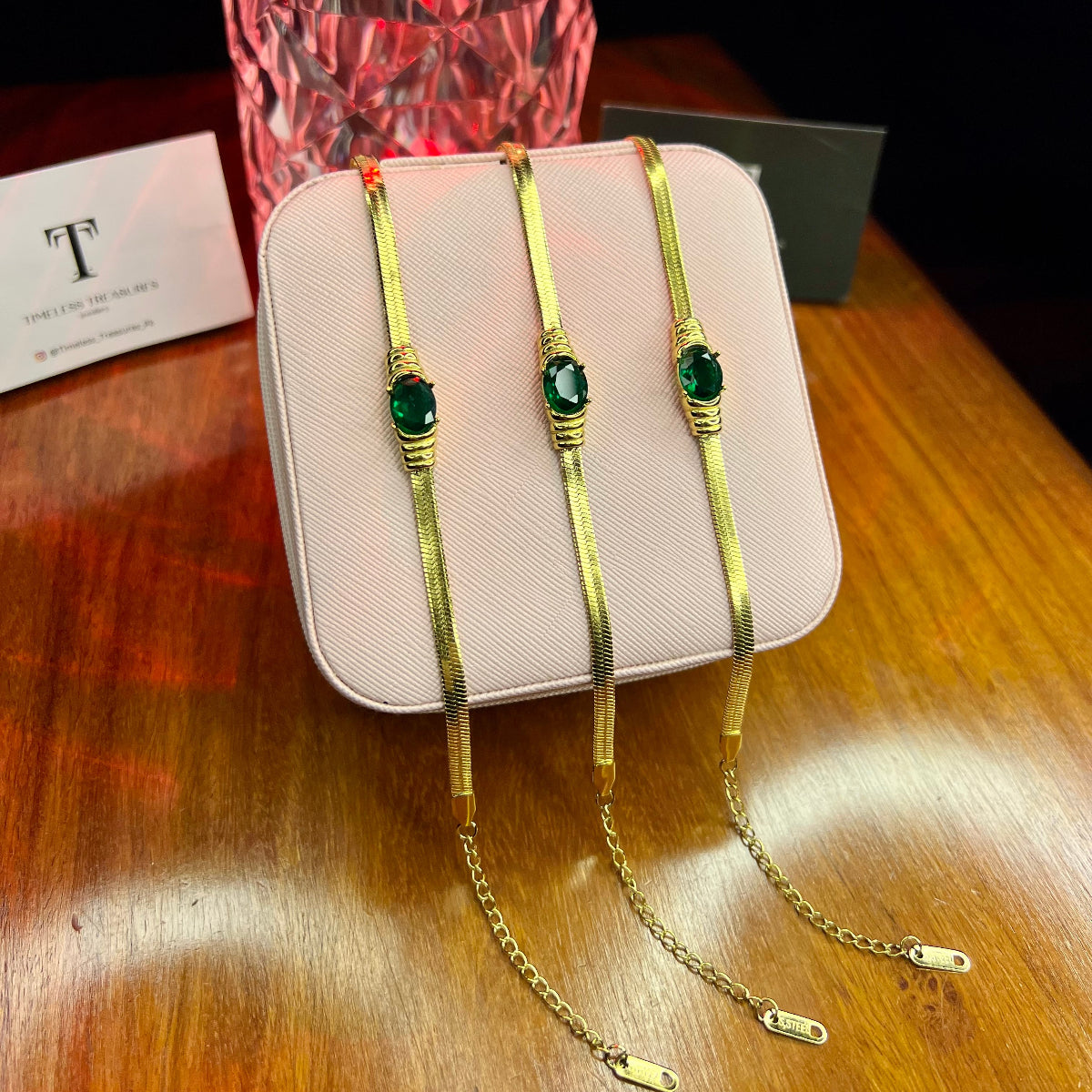 Premium Quality Stainless Steel 18k Green Stone Bracelet