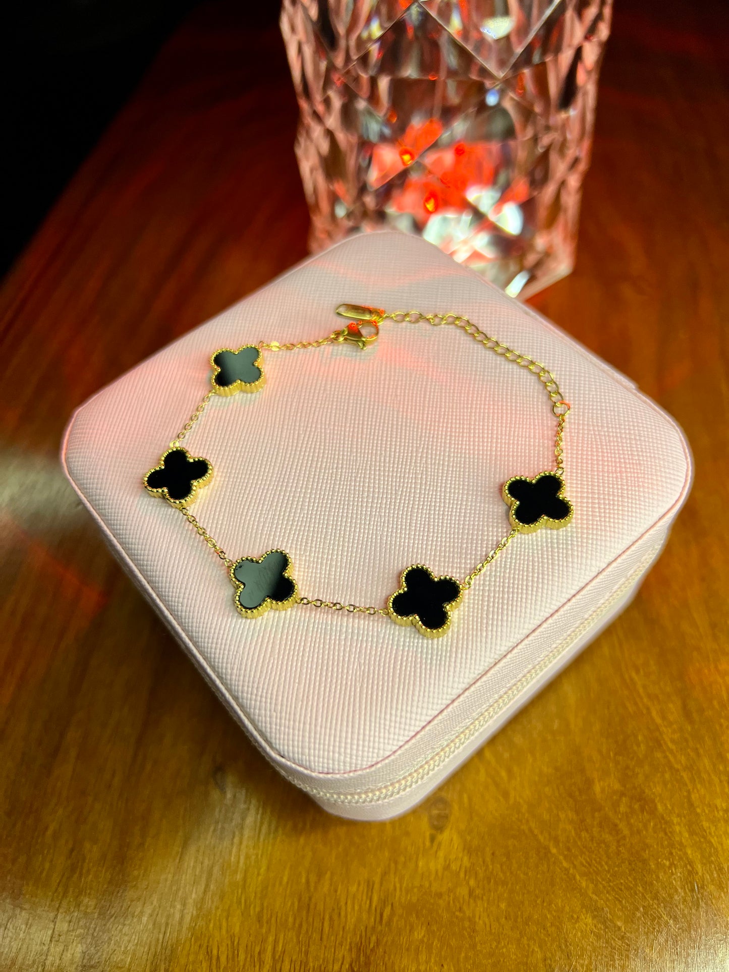 Premium Quality Stainless Steel 18k Black Clover 5 Motifs Bracelet