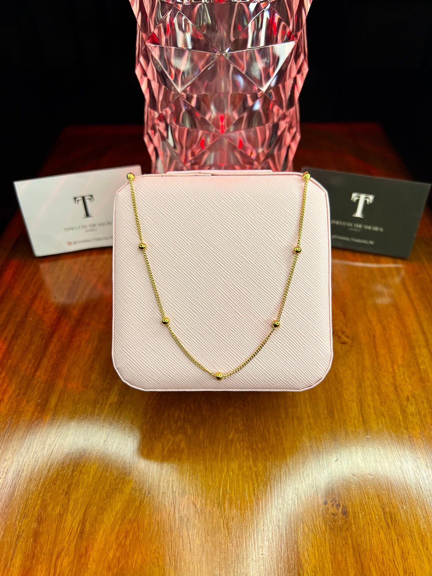 Premium Quality Stainless Steel 18k Glimmer Chain Ball Necklace