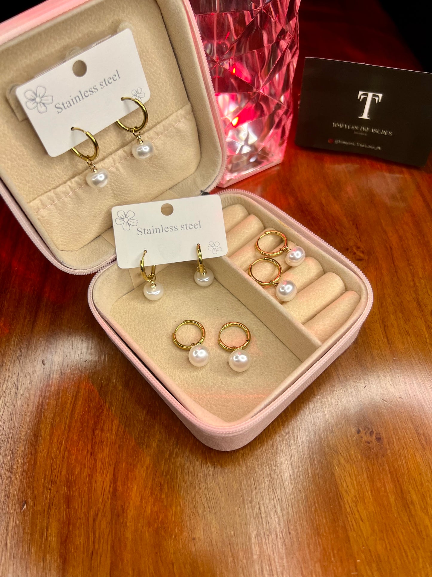 Premium Quality Stainless Steel 18k Pearl Hoop Earrings