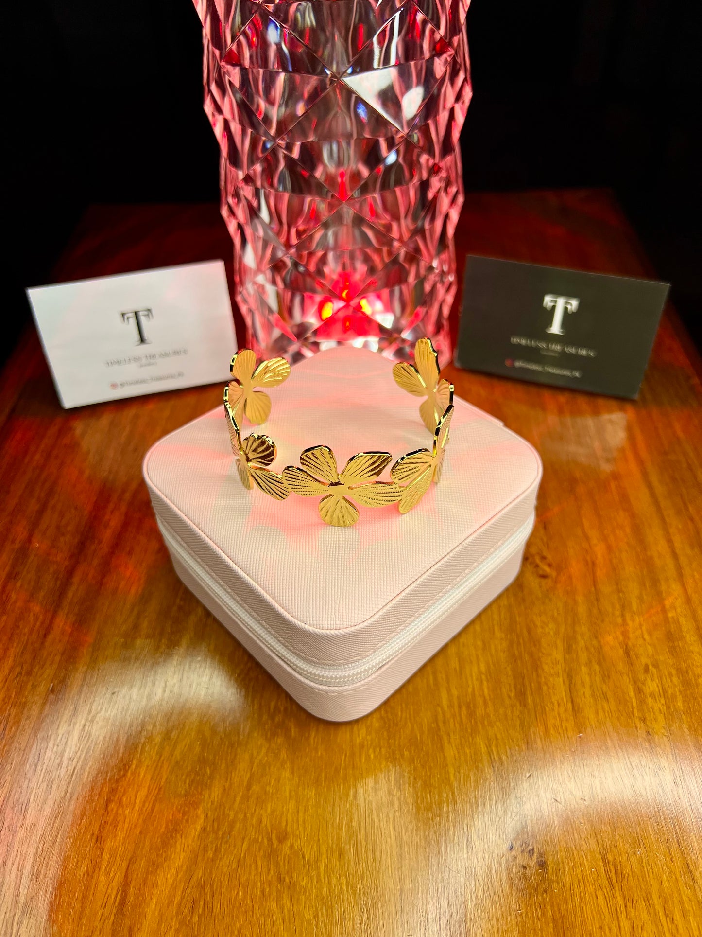 Premium Quality Stainless Steel 18k Flower Open Cuff