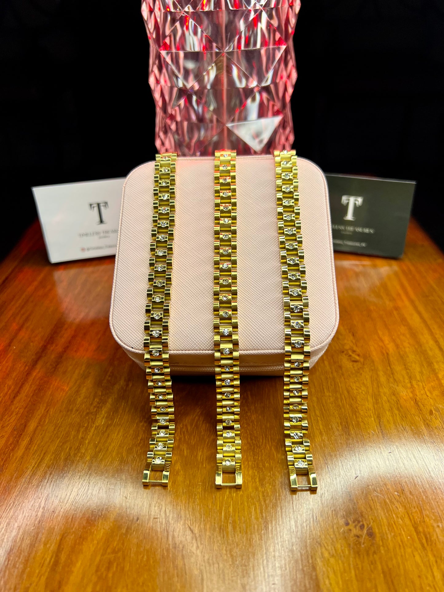 Premium Quality Stainless Steel 18k Stone Studded Chain Link Bracelet
