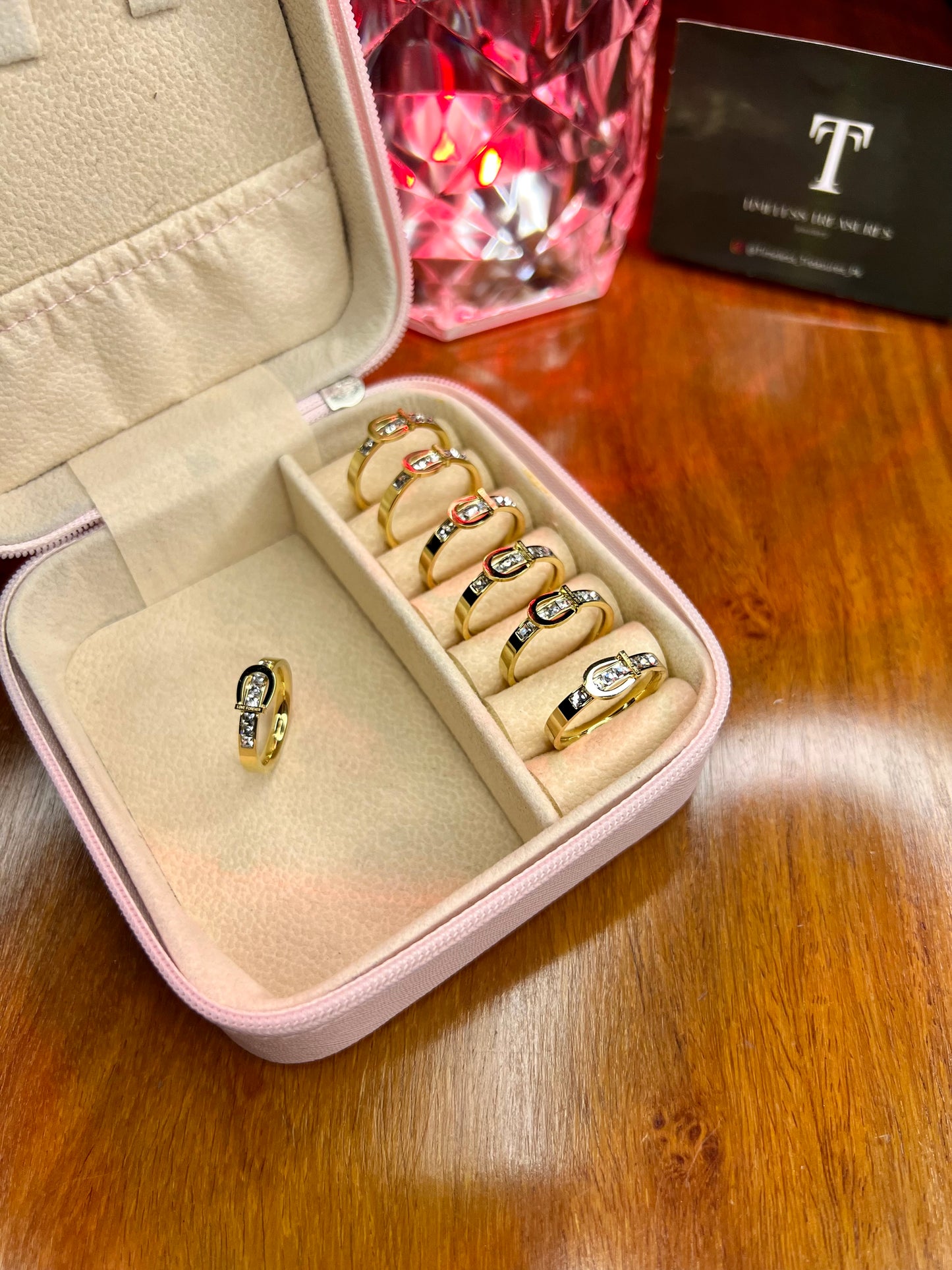 Premium Quality Stainless Steel 18k Luxury Stone Buckle Ring