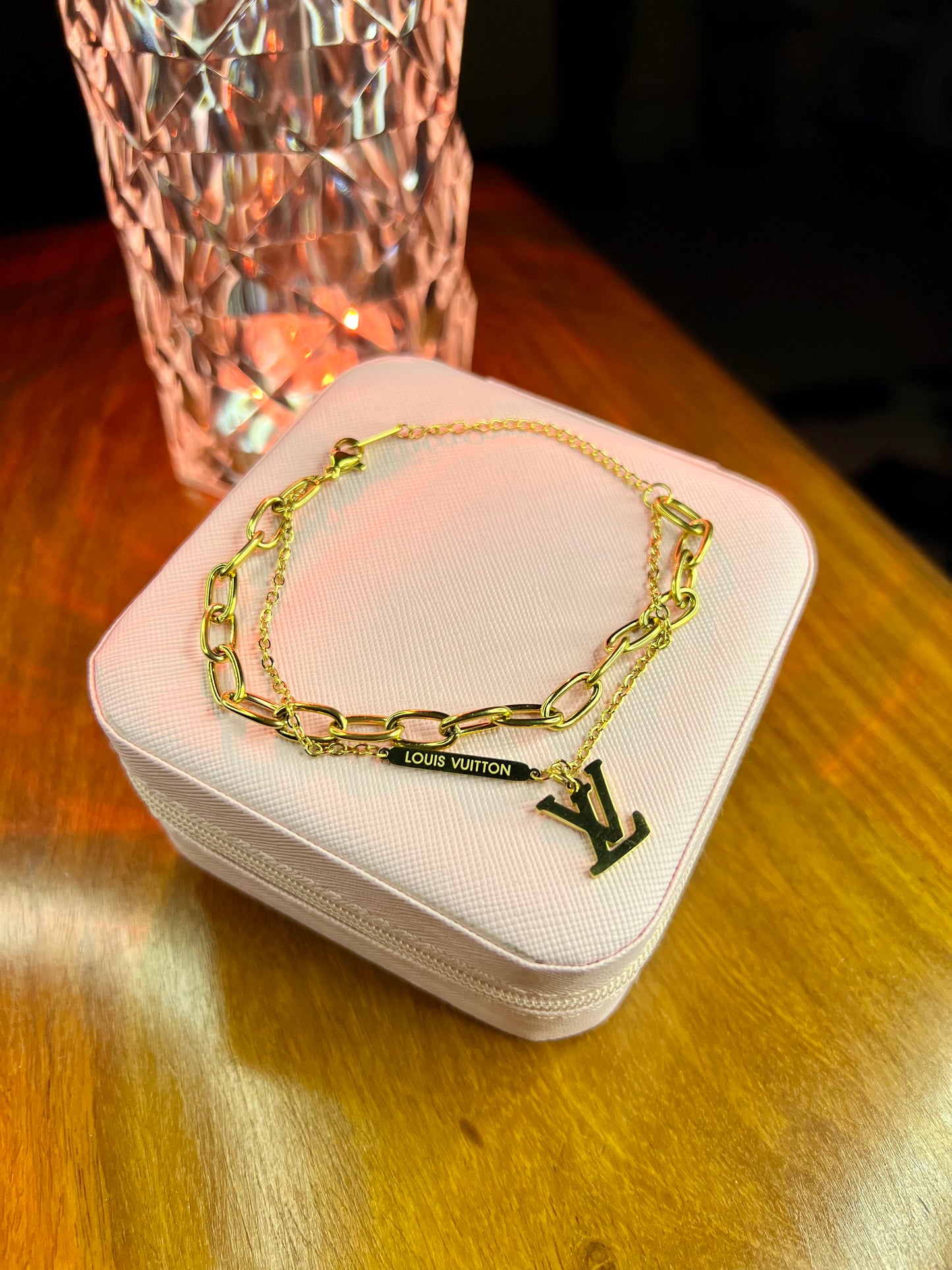 Premium Quality Stainless Steel 18k Lv Double Chain Bracelet