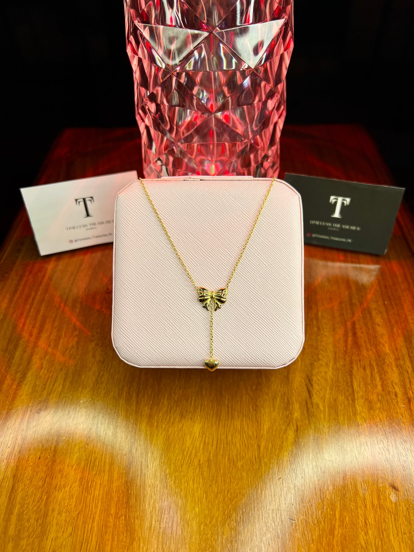Premium Quality Stainless Steel 18k Drop Heart Bow Necklace