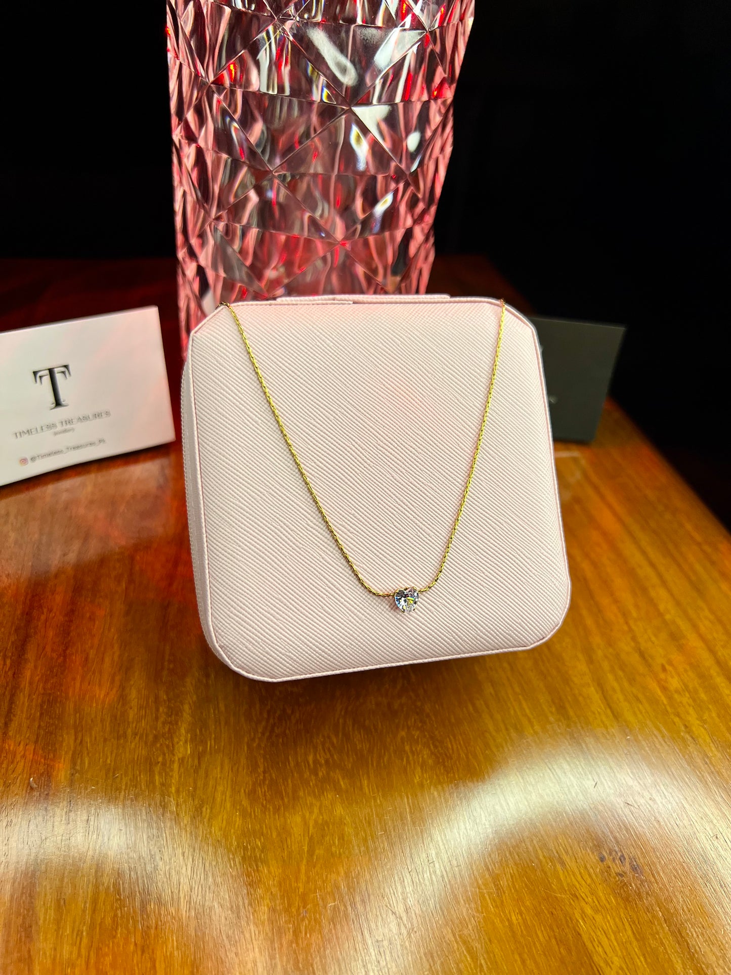 Premium Quality Stainless Steel 18k Stone Heart Chain Necklace