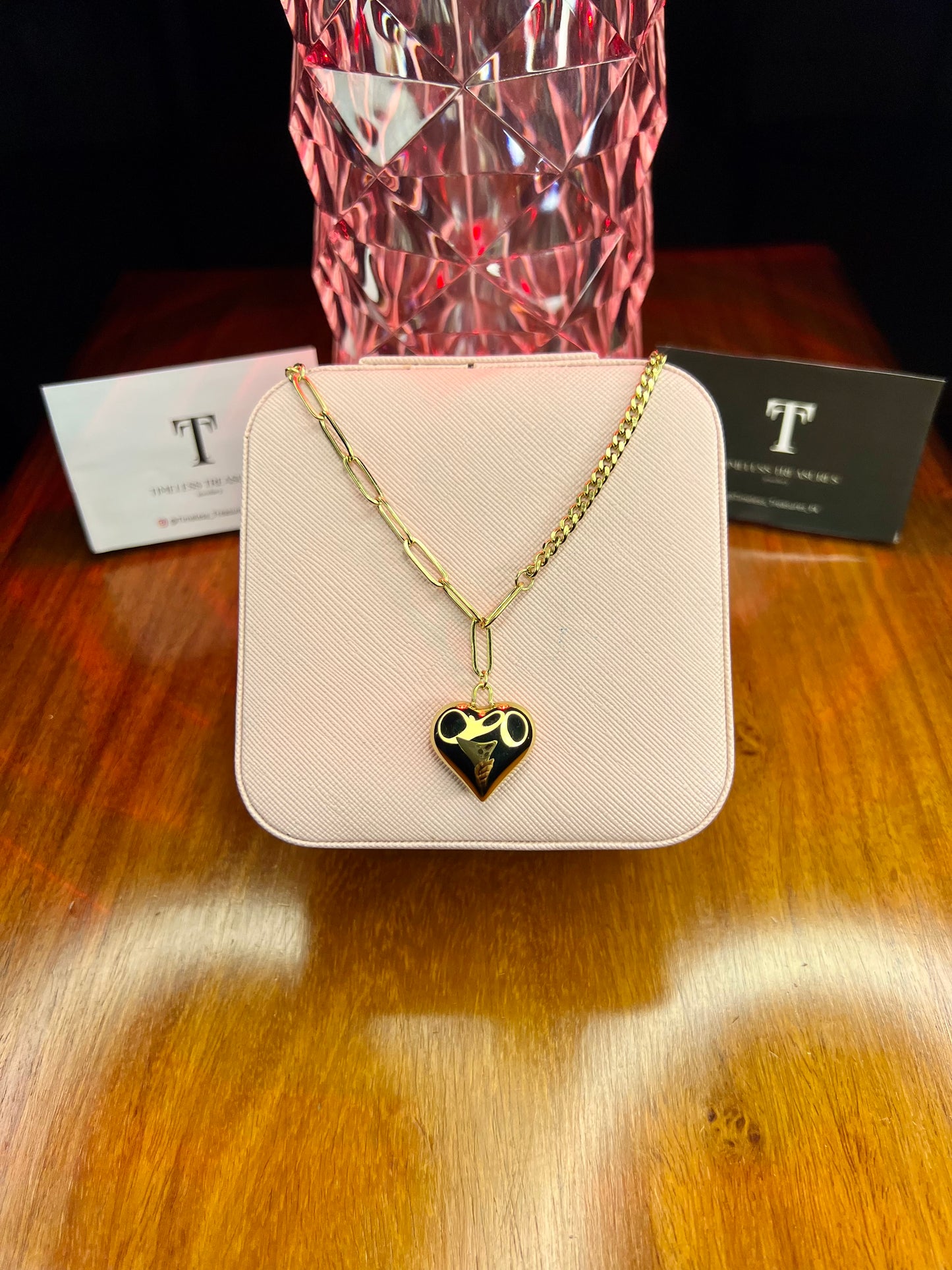 Premium Quality Stainless Steel 18k Golden Heart Dual Chain Necklace