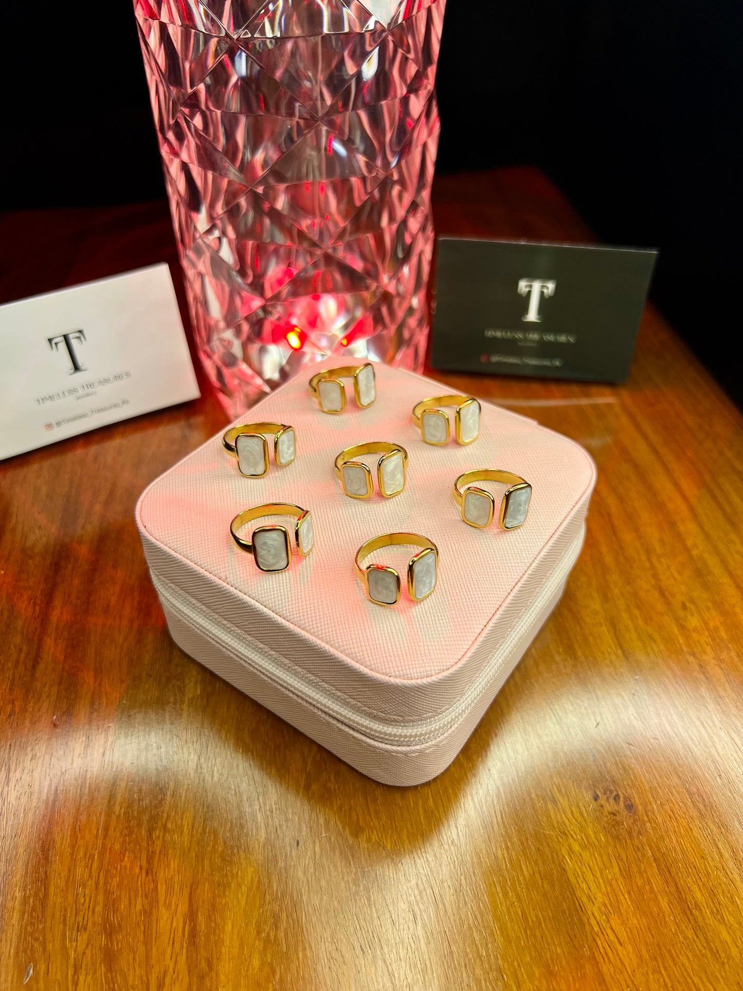 Premium Quality Stainless Steel 18k Shell Square Ring