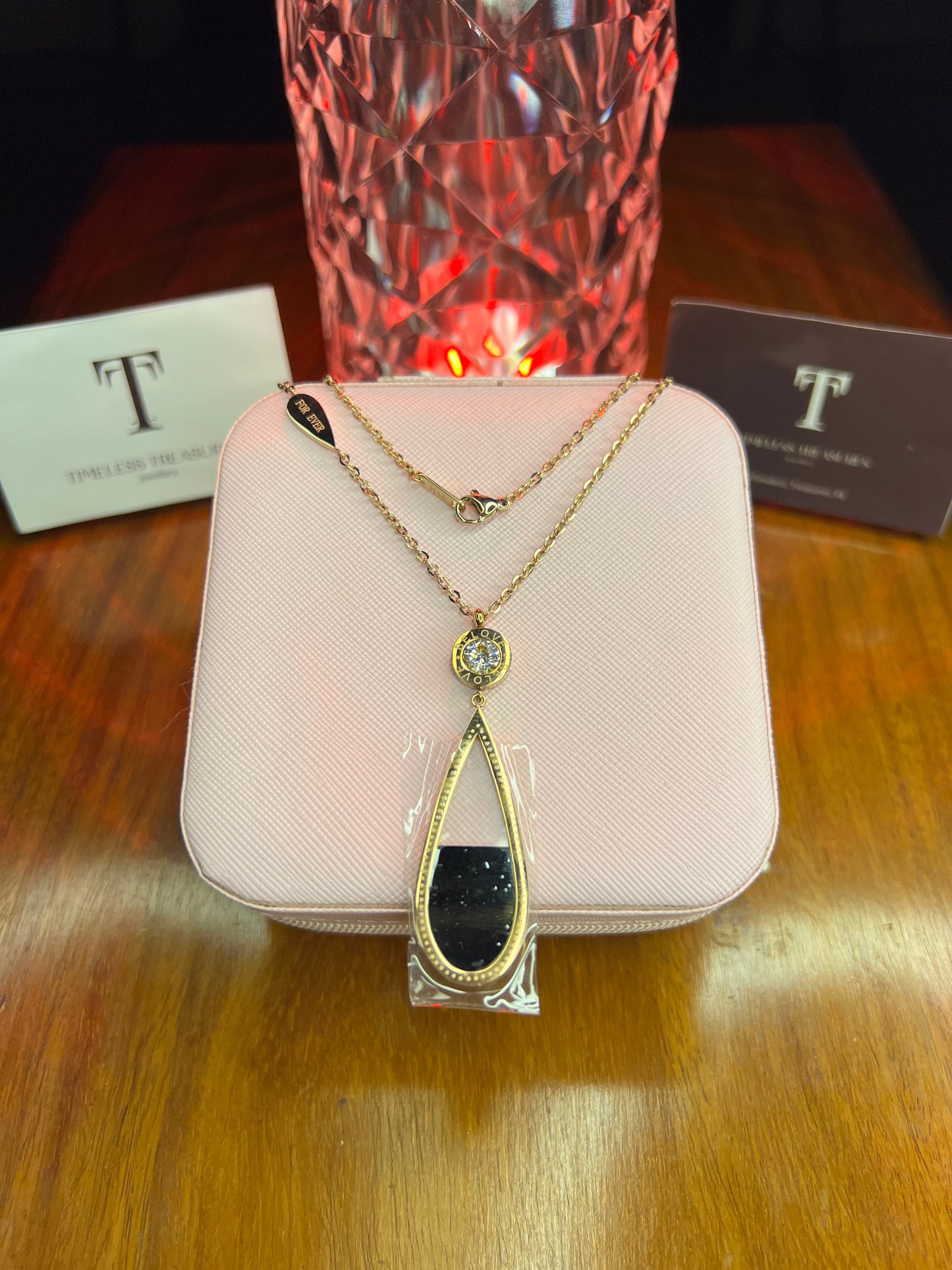 Premium Quality Stainless Steel 18k Drop Stone Necklace